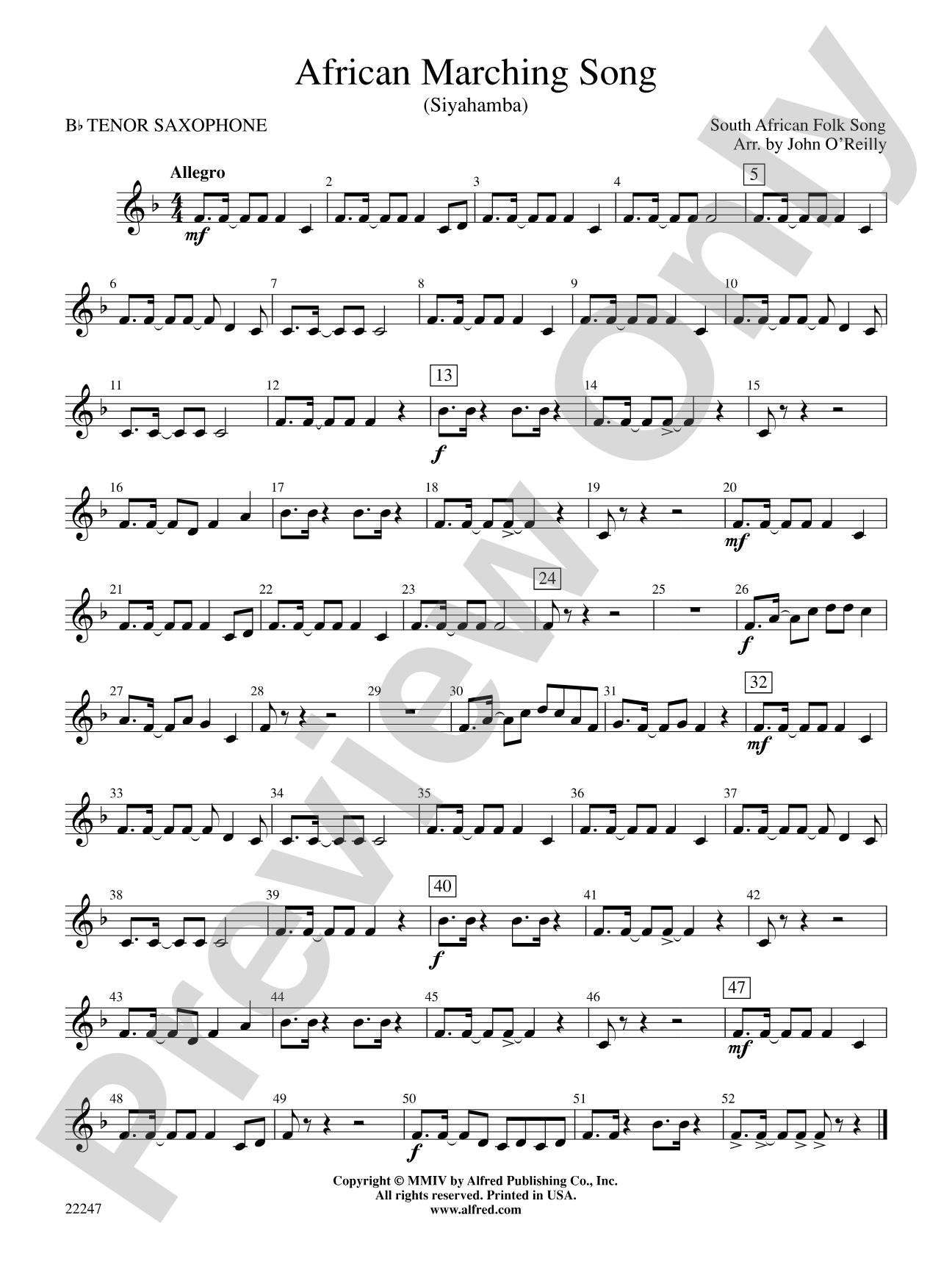 African Marching Song: B-flat Tenor Saxophone