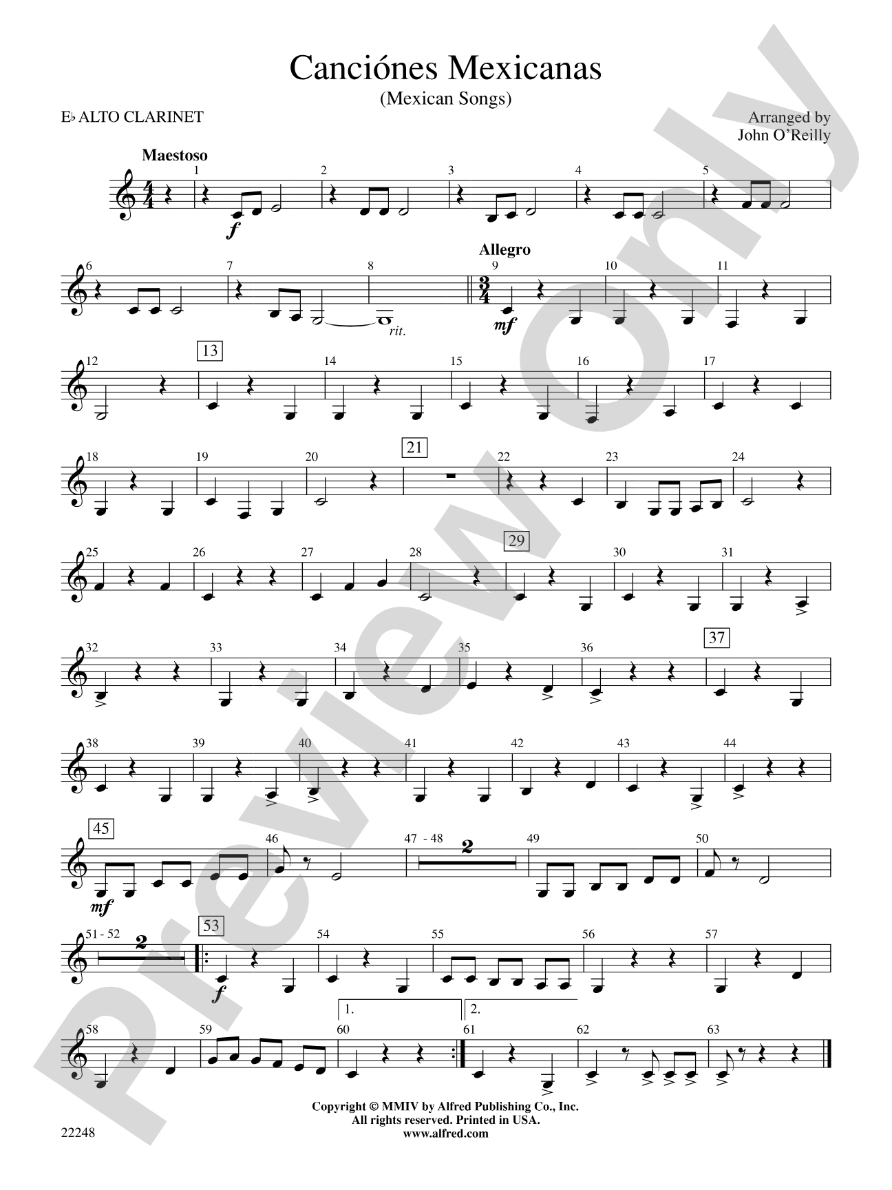 Canciónes Mexicanas: E-flat Alto Clarinet