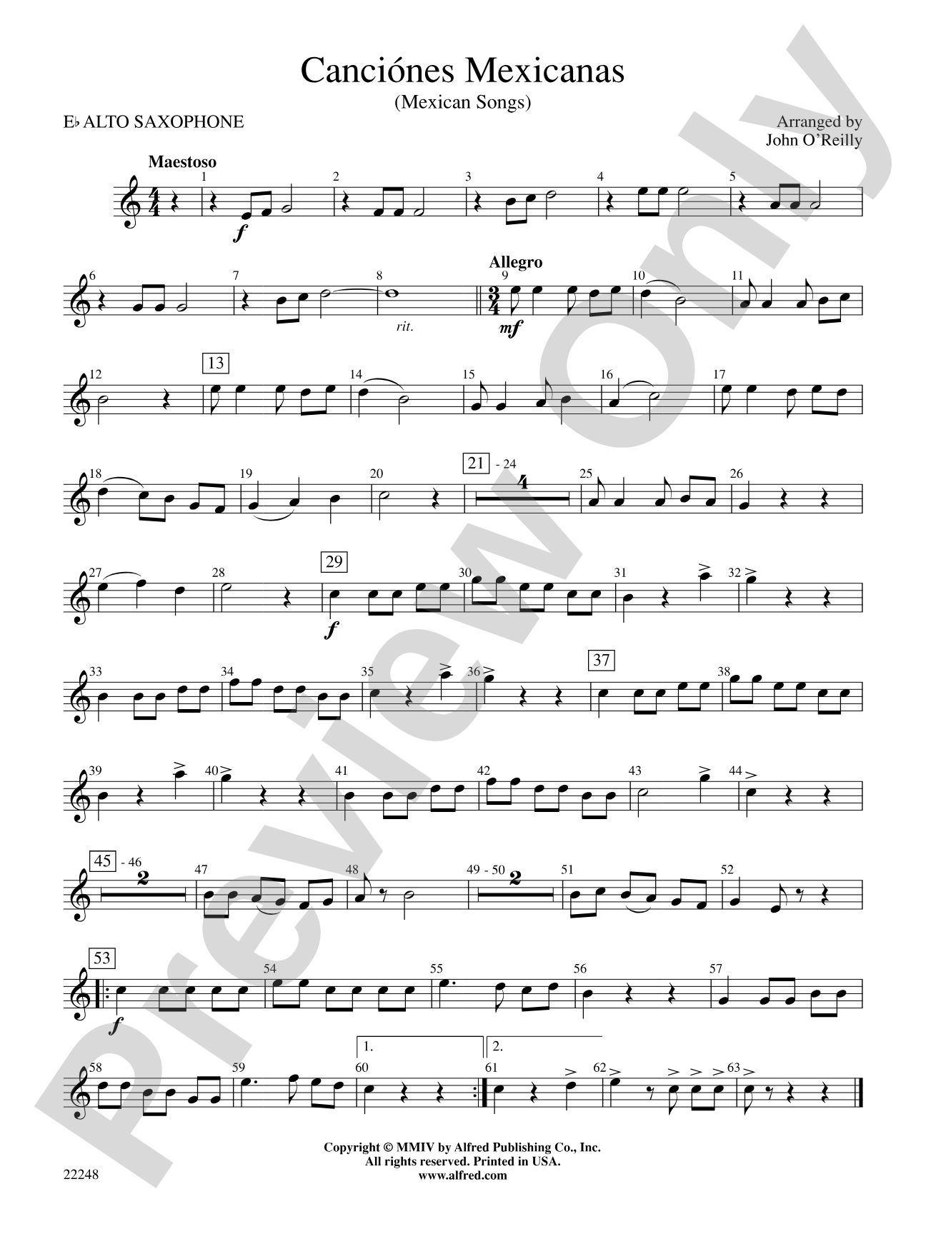 Canciónes Mexicanas: E-flat Alto Saxophone