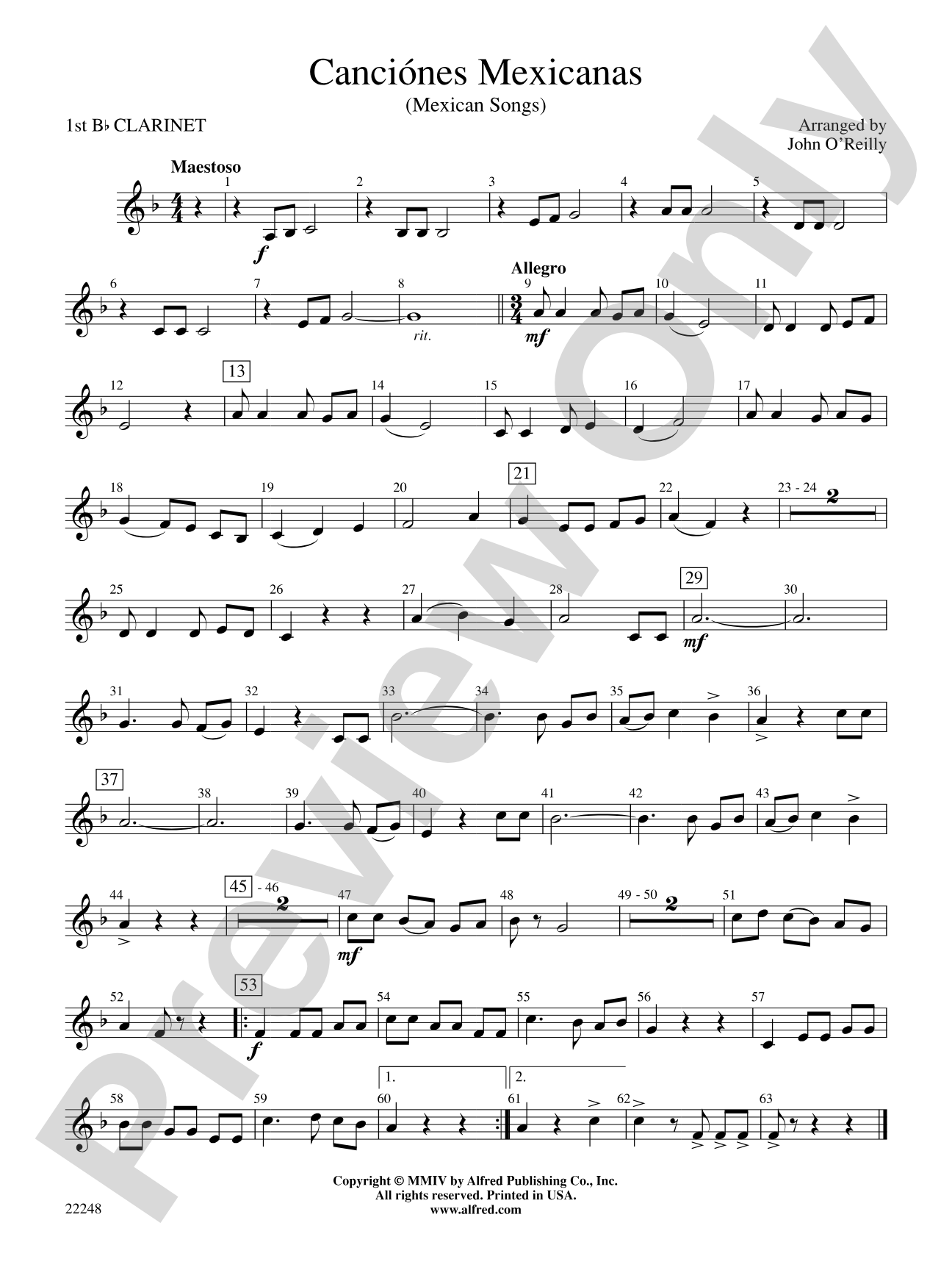 Canciónes Mexicanas: 1st B-flat Clarinet
