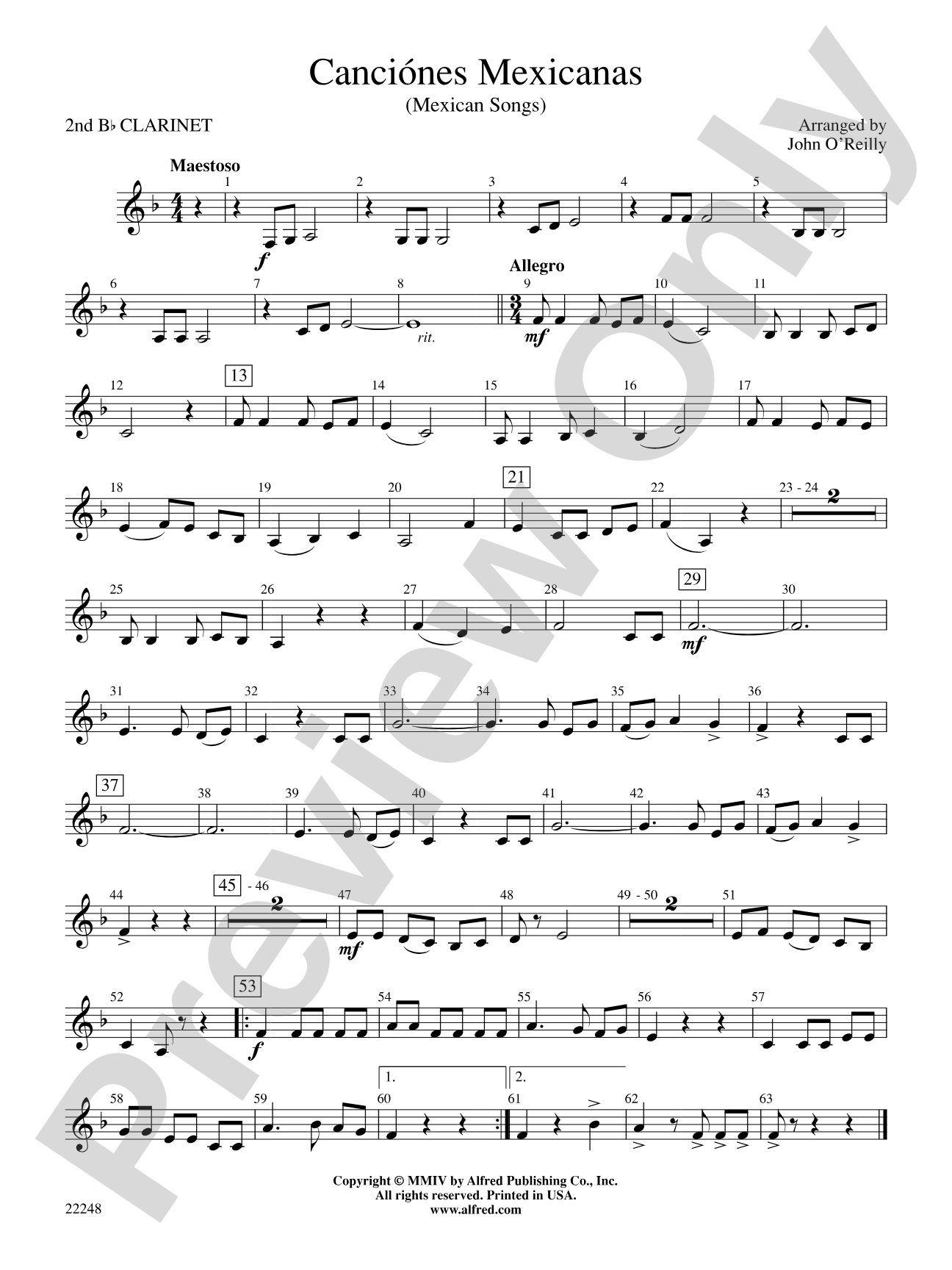 Canciónes Mexicanas: 2nd B-flat Clarinet