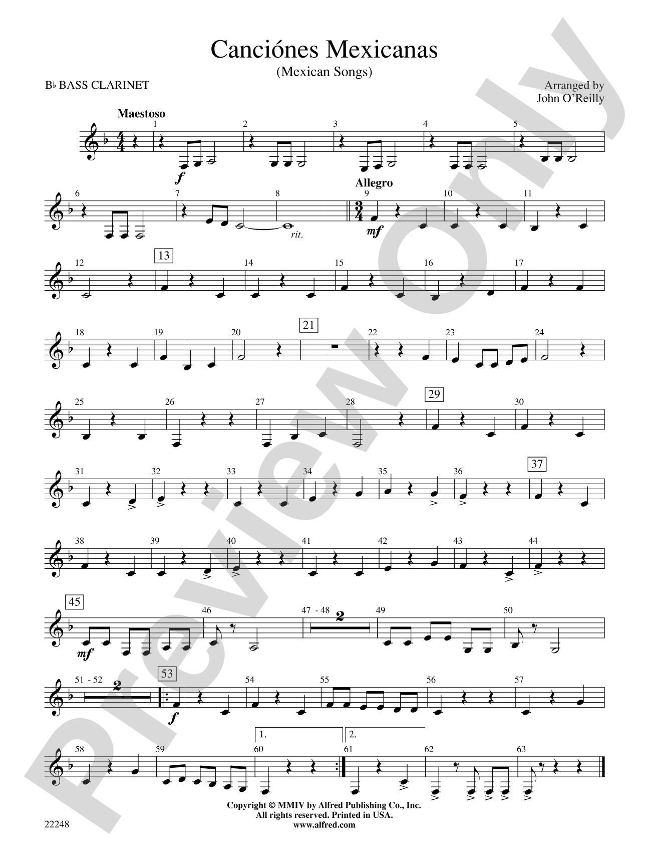 Canciónes Mexicanas: B-flat Bass Clarinet