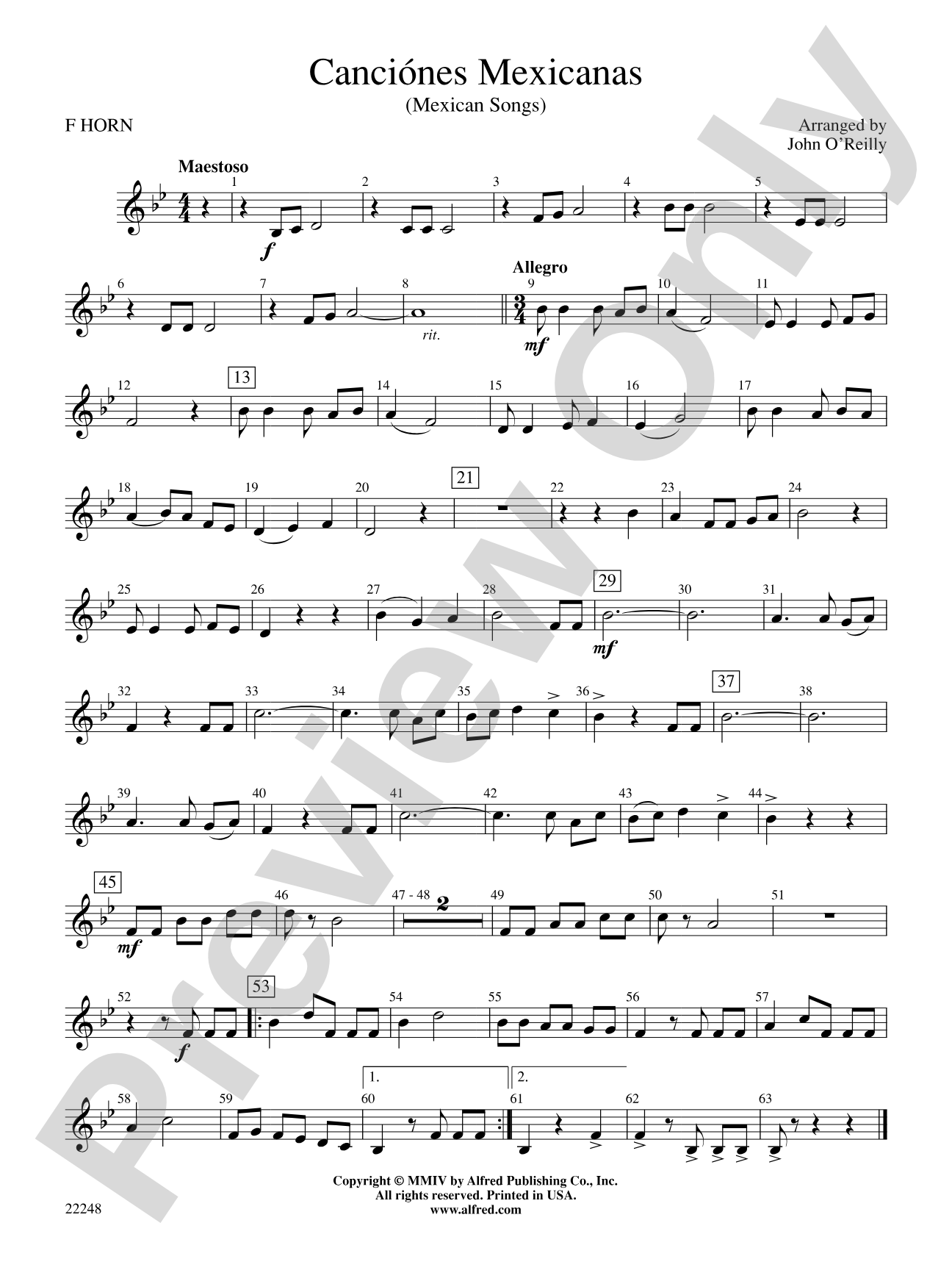 Canciónes Mexicanas: 1st F Horn