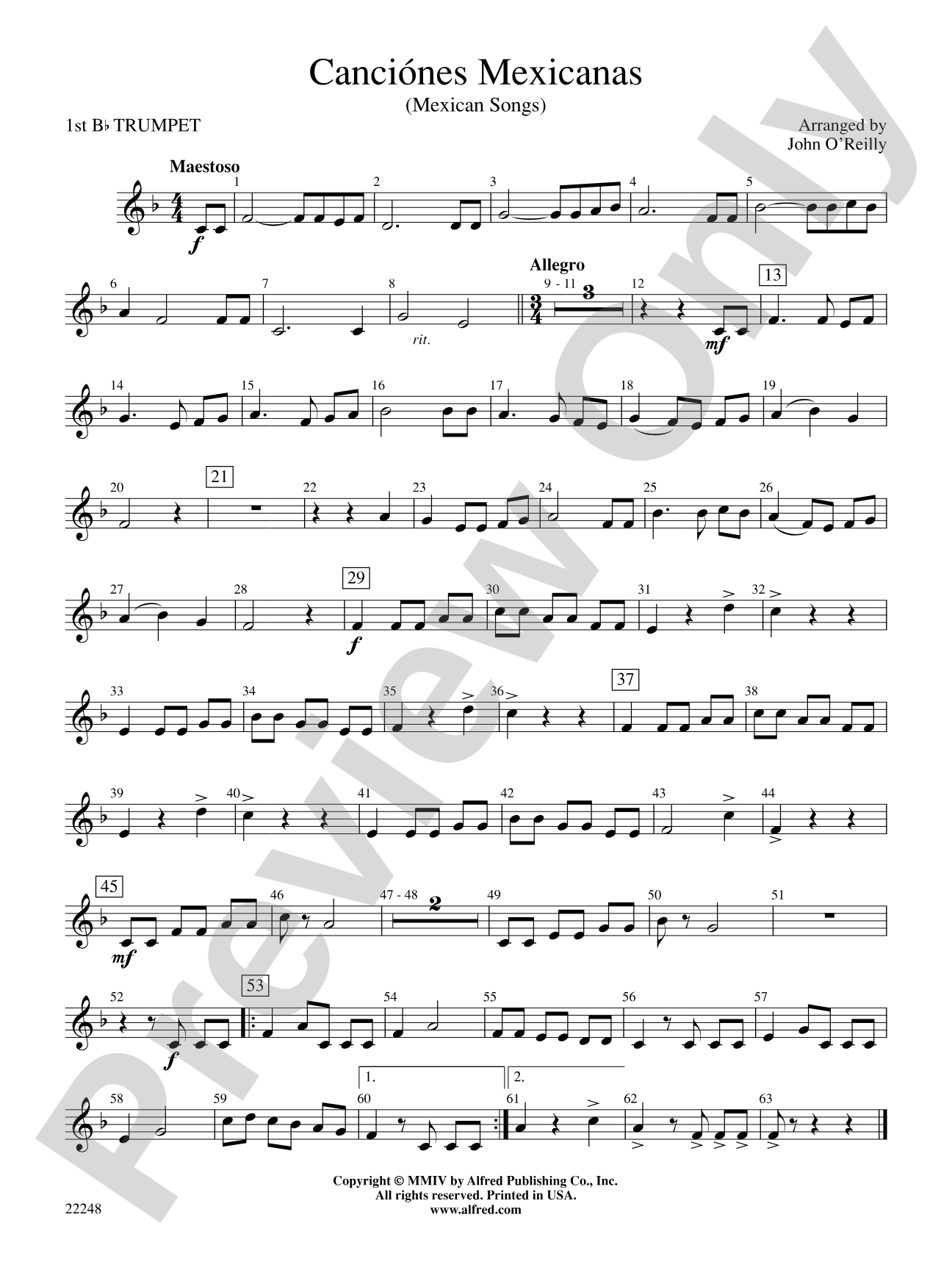 Canciónes Mexicanas: 1st B-flat Trumpet