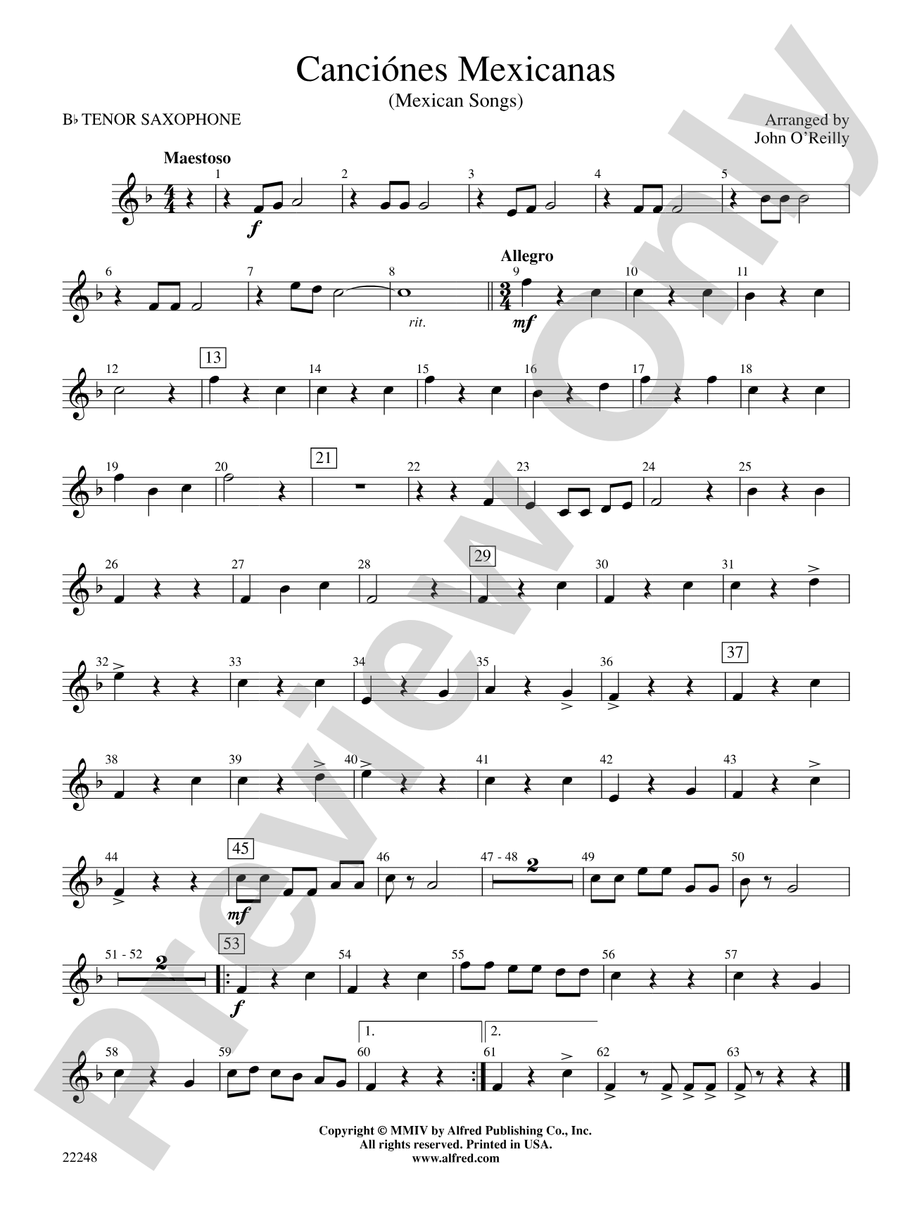 Canciónes Mexicanas: B-flat Tenor Saxophone