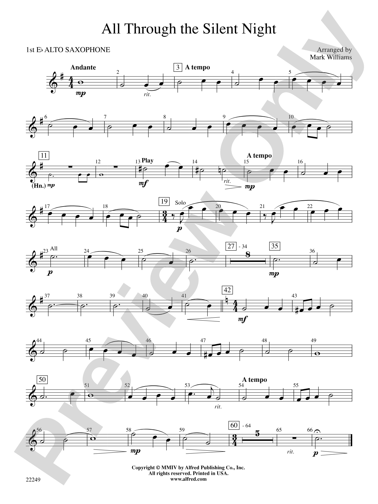 All Through the Silent Night: E-flat Alto Saxophone
