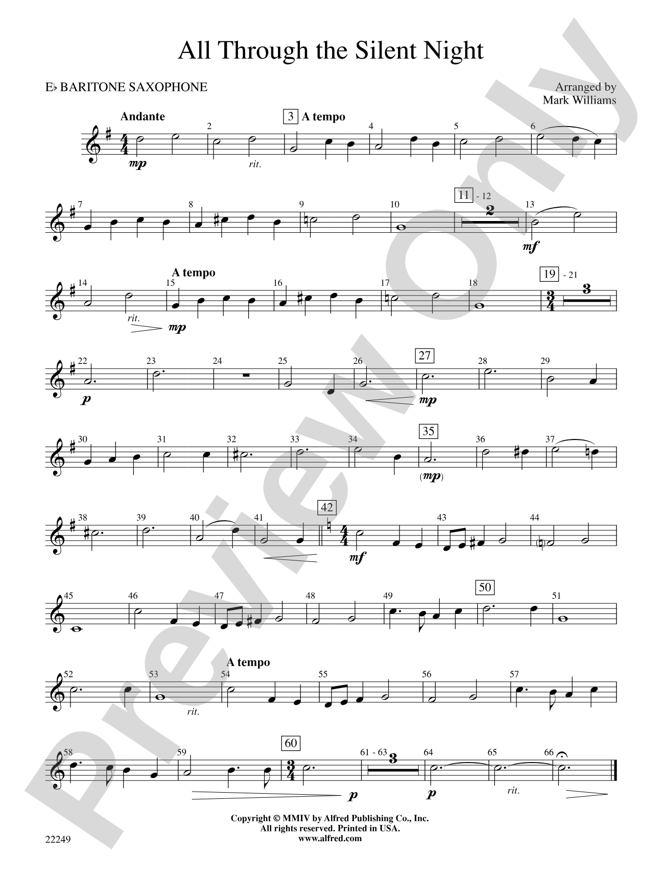 All Through the Silent Night: E-flat Baritone Saxophone