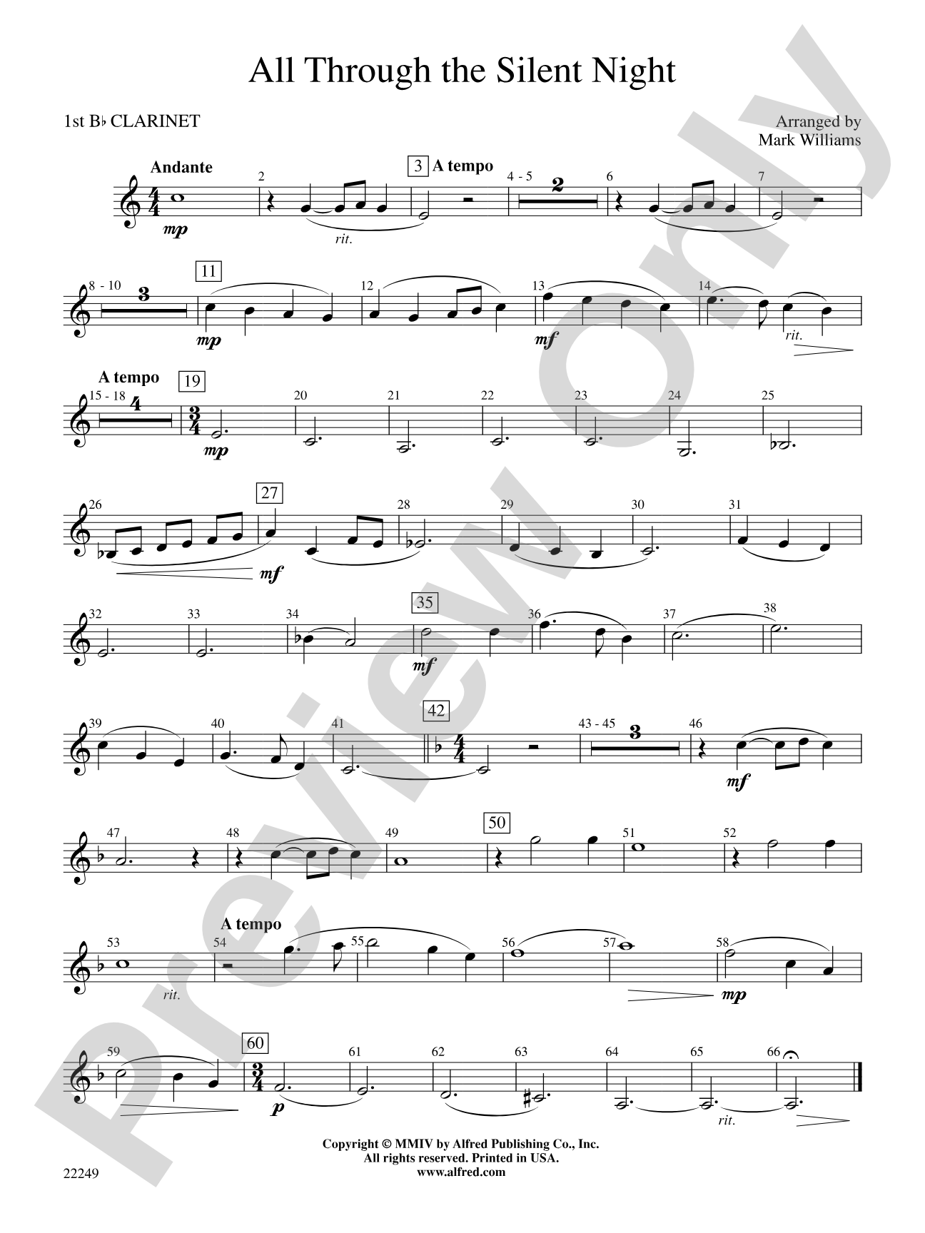 All Through the Silent Night: 1st B-flat Clarinet