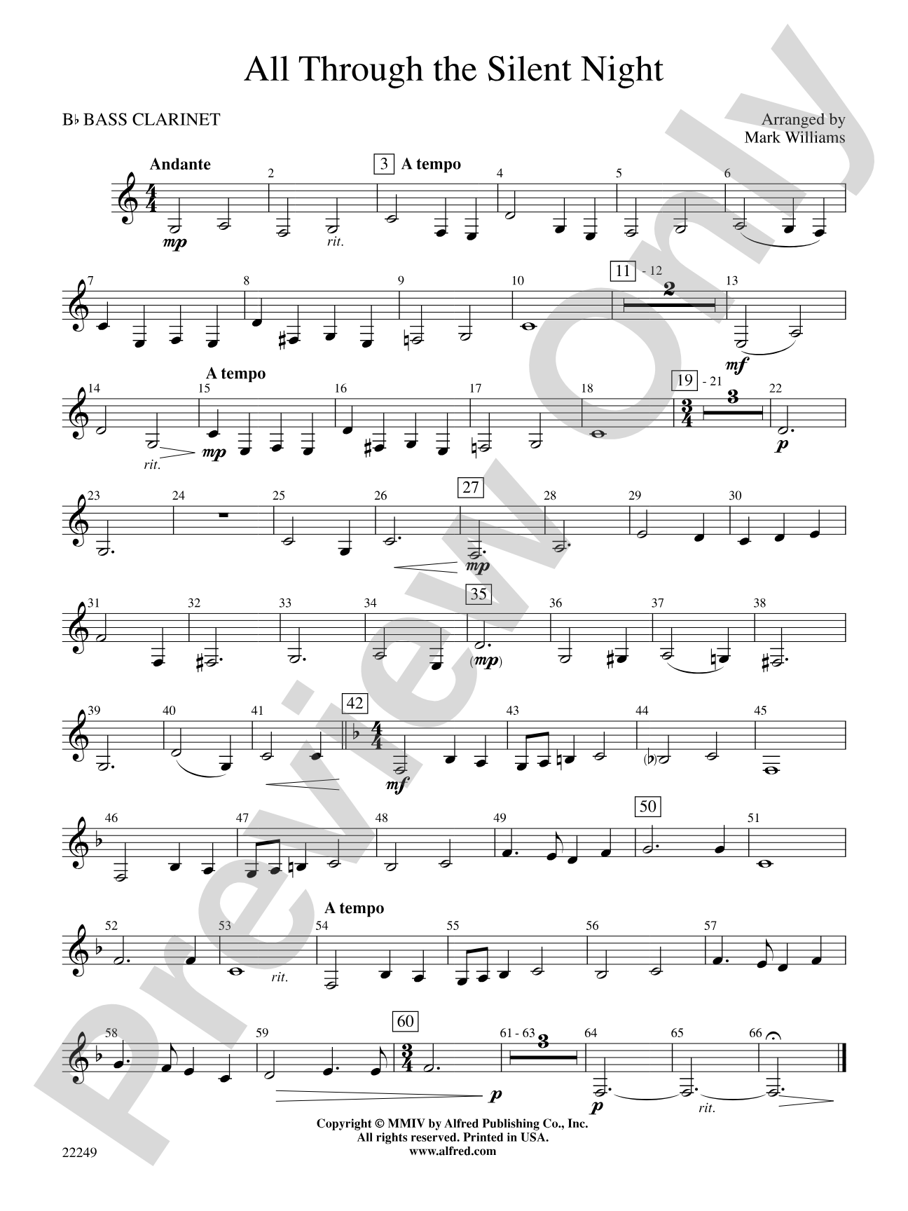 All Through the Silent Night: B-flat Bass Clarinet