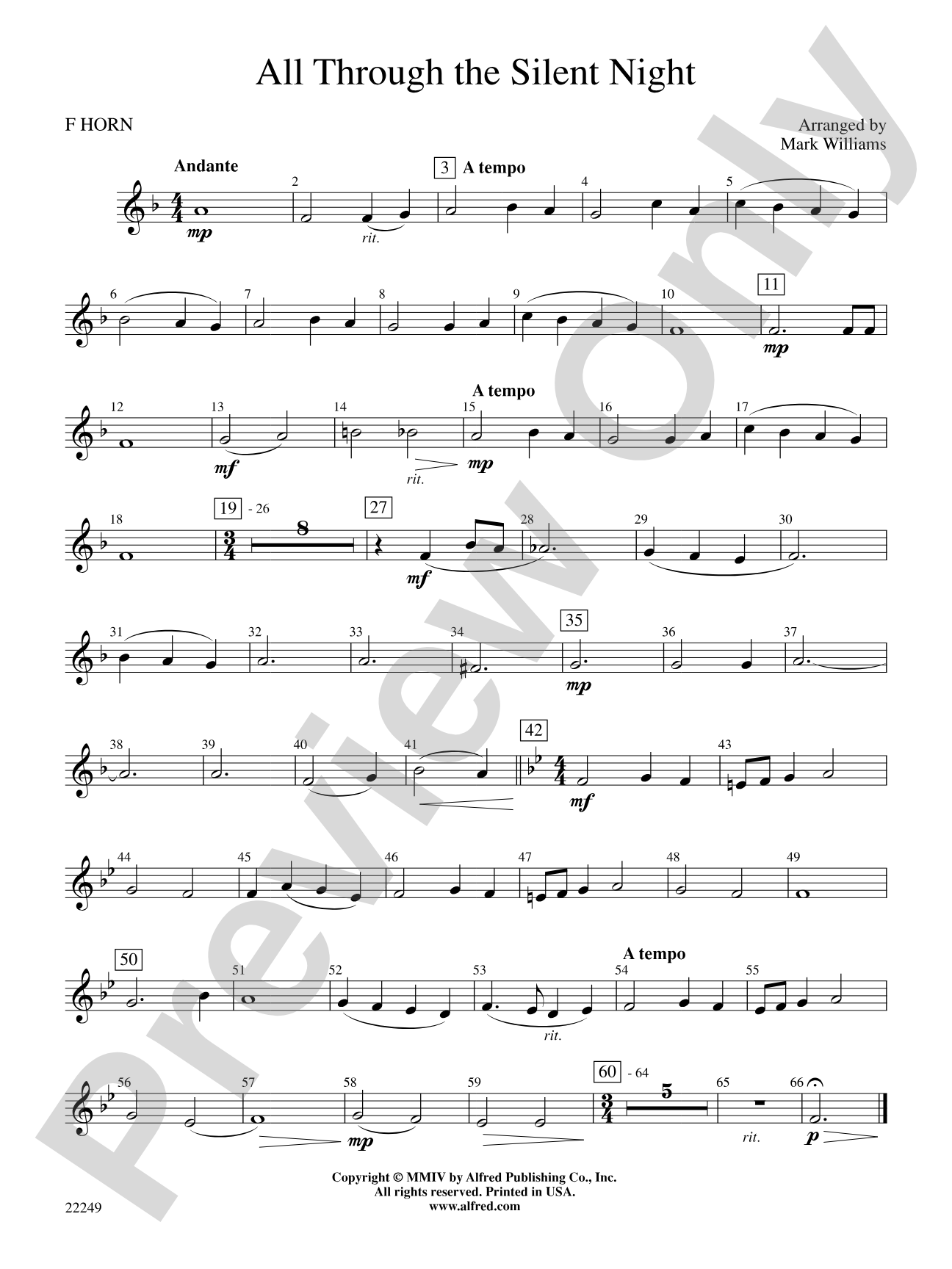 All Through the Silent Night: 1st F Horn