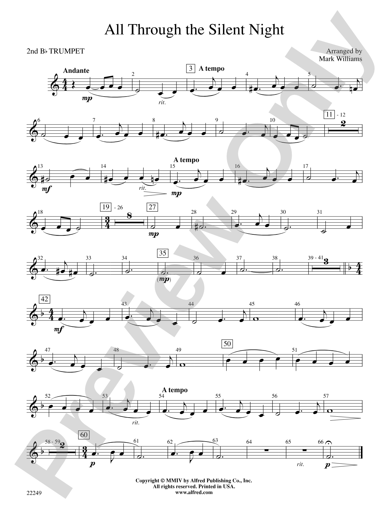 All Through the Silent Night: 2nd B-flat Trumpet
