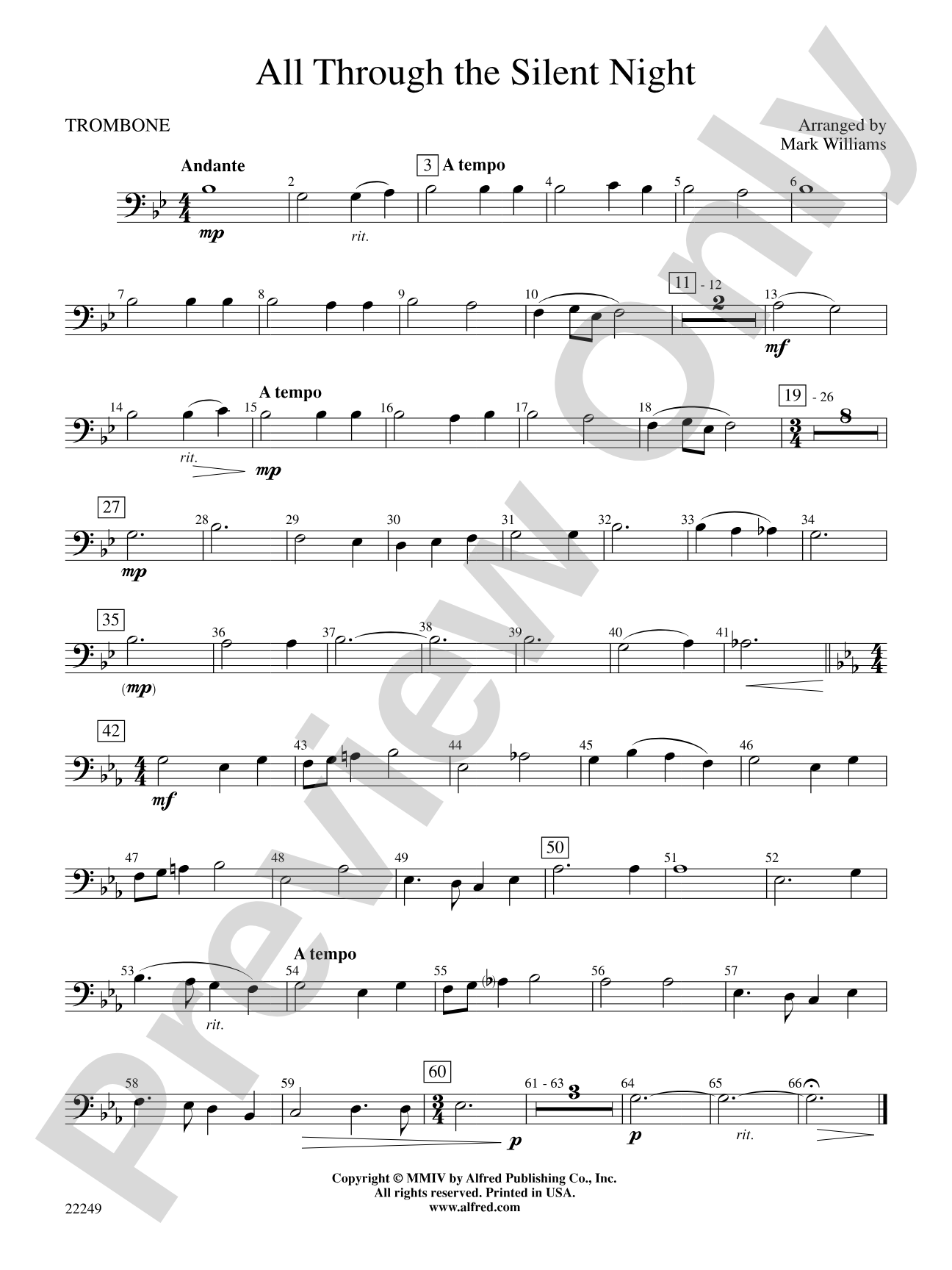 All Through the Silent Night: 1st Trombone