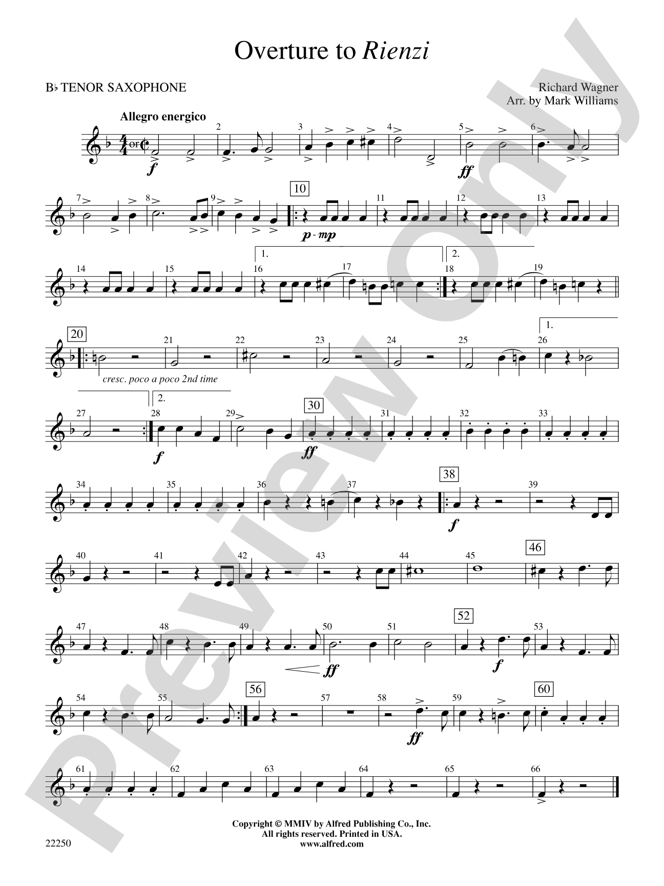 Overture to Rienzi: B-flat Tenor Saxophone