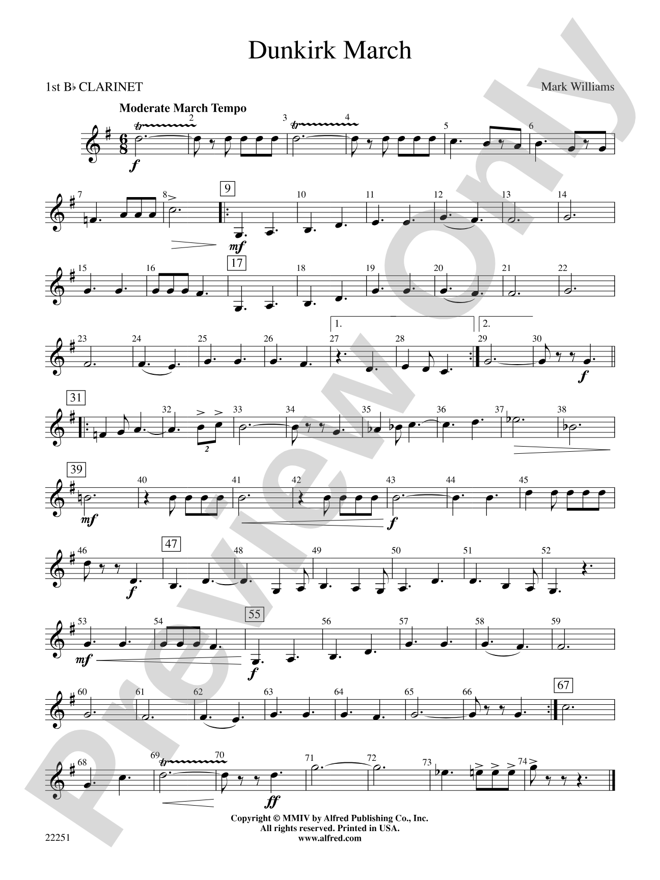 Dunkirk March: 1st B-flat Clarinet
