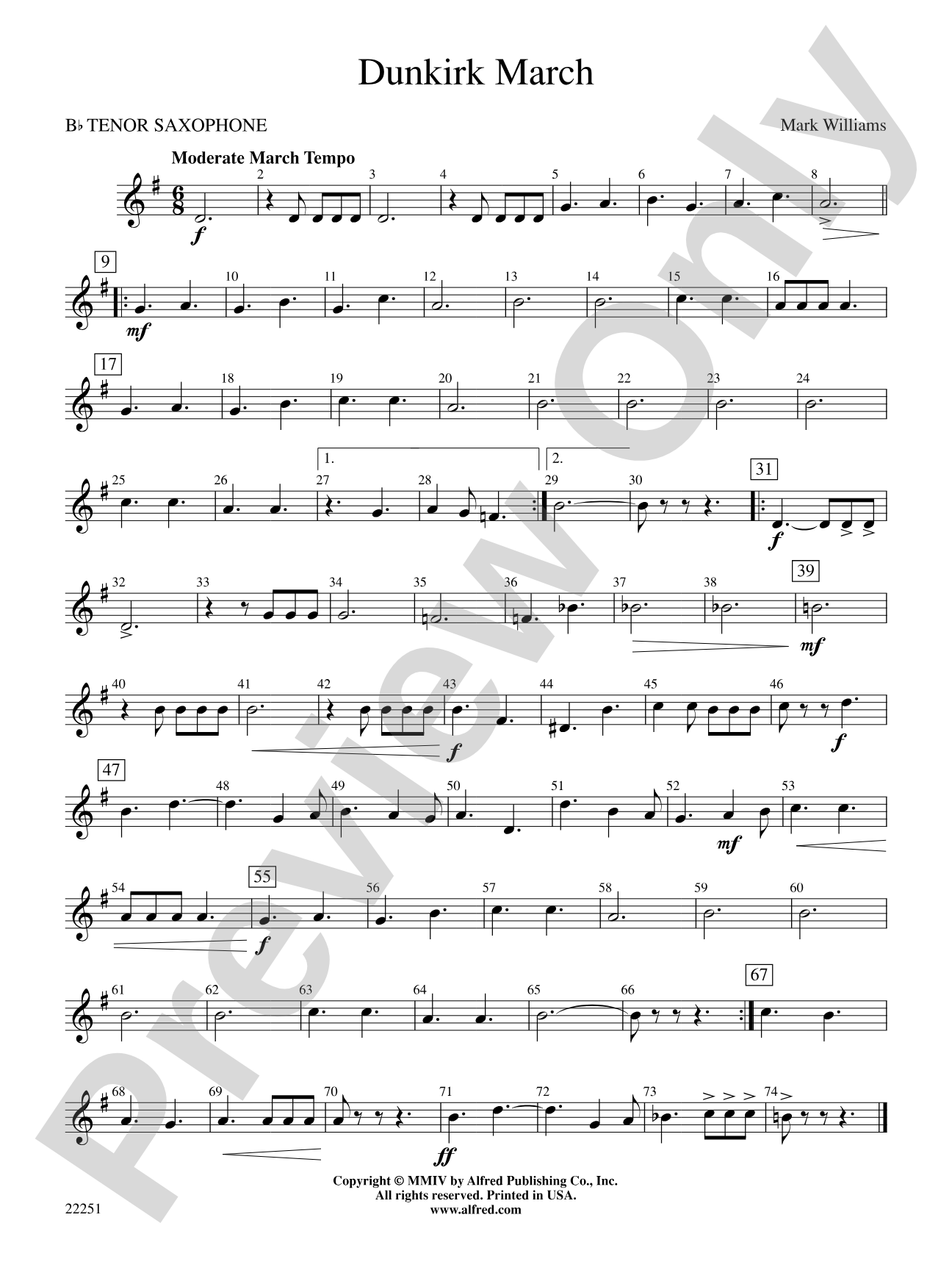 Dunkirk March: B-flat Tenor Saxophone