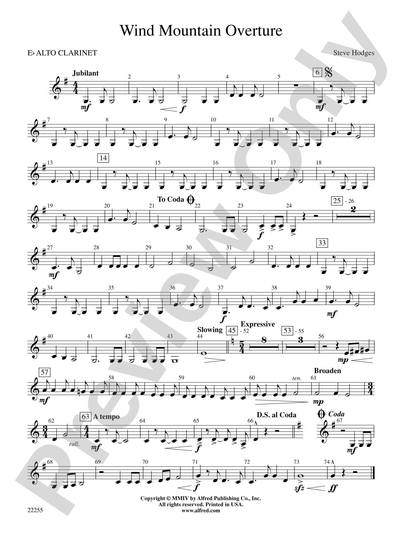 Wind Mountain Overture: E-flat Alto Clarinet