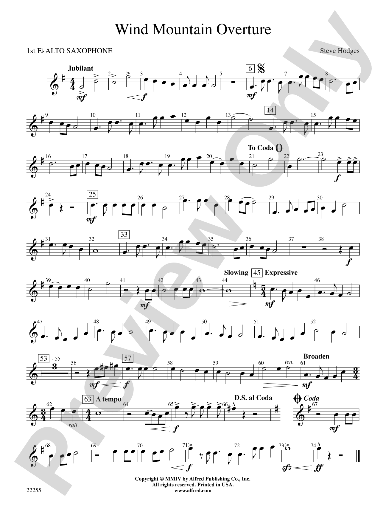 Wind Mountain Overture: E-flat Alto Saxophone