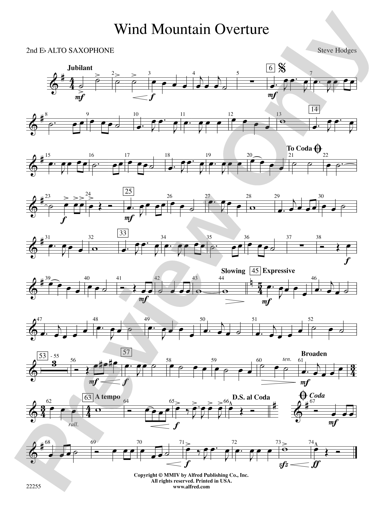 Wind Mountain Overture: 2nd E-flat Alto Saxophone