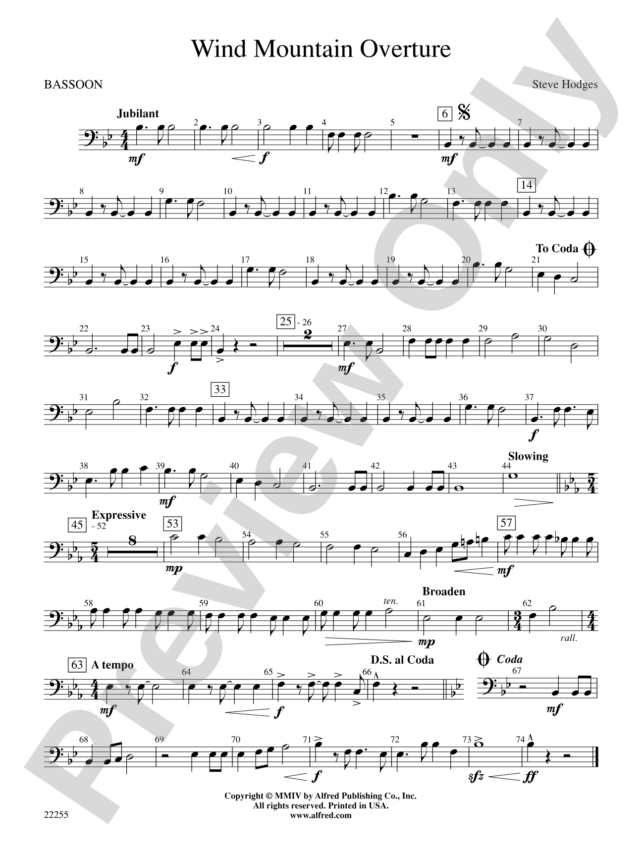 Wind Mountain Overture: Bassoon