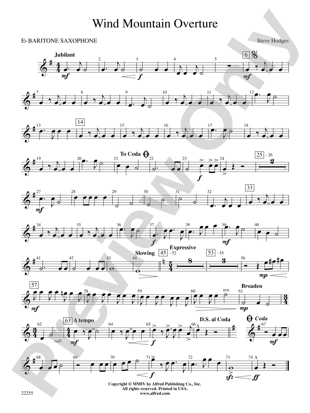 Wind Mountain Overture: E-flat Baritone Saxophone