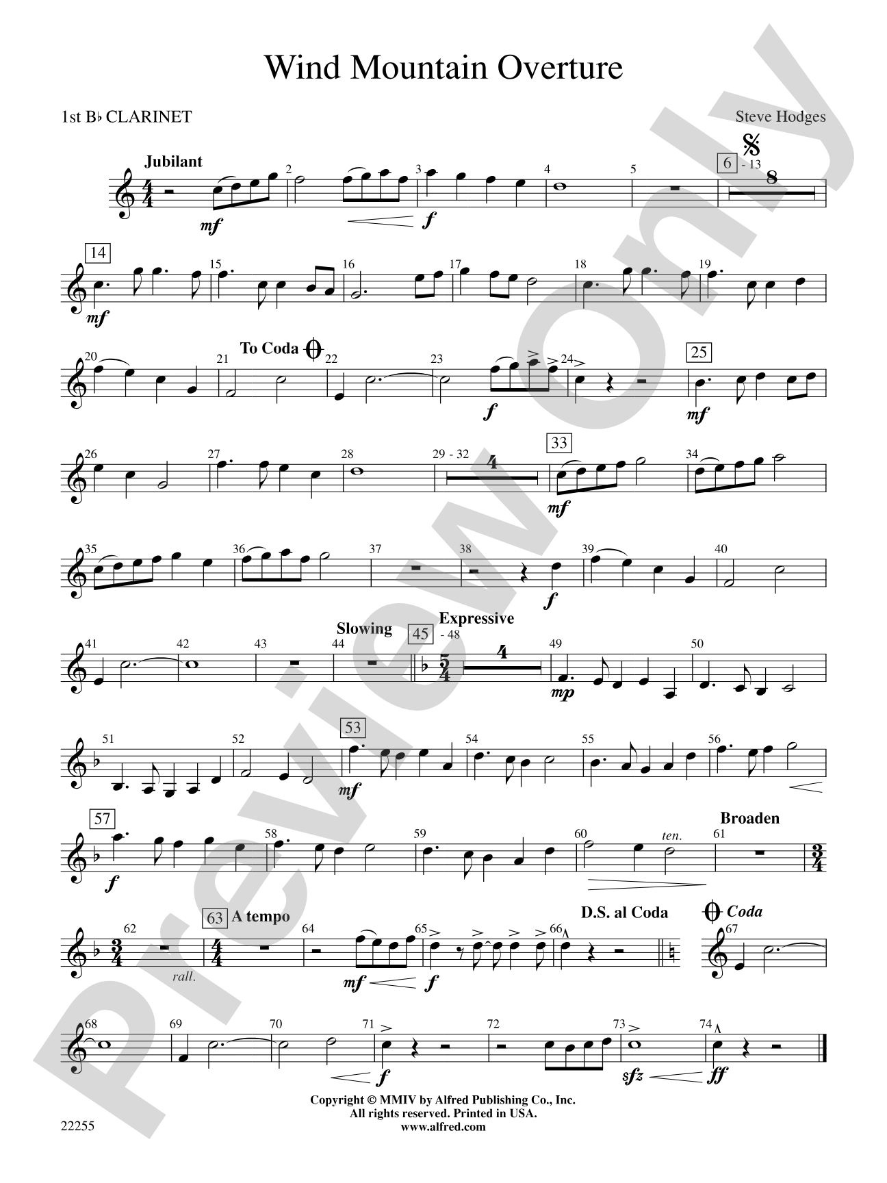 Wind Mountain Overture: 1st B-flat Clarinet