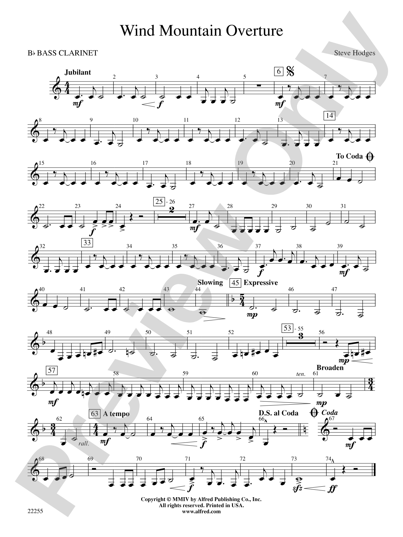 Wind Mountain Overture: B-flat Bass Clarinet