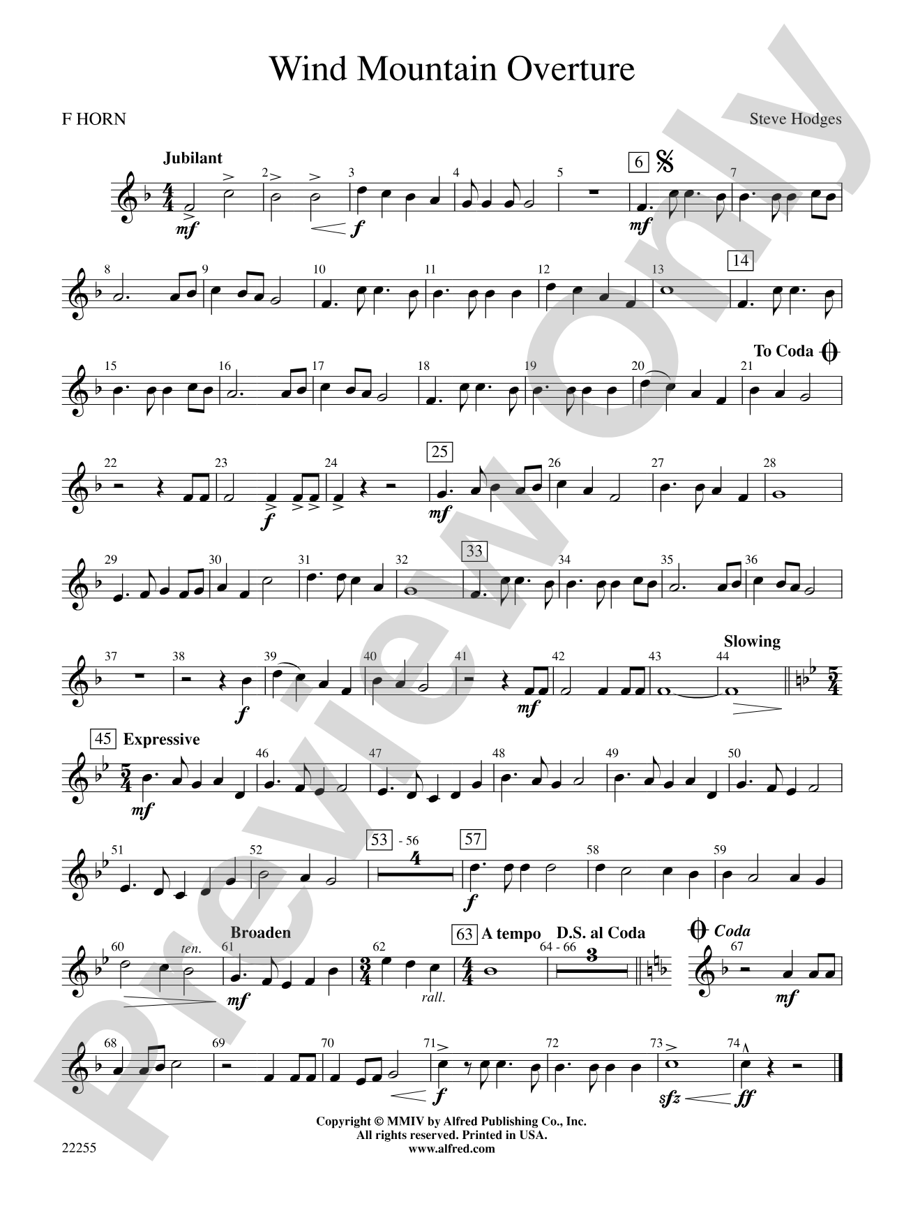 Wind Mountain Overture: 1st F Horn