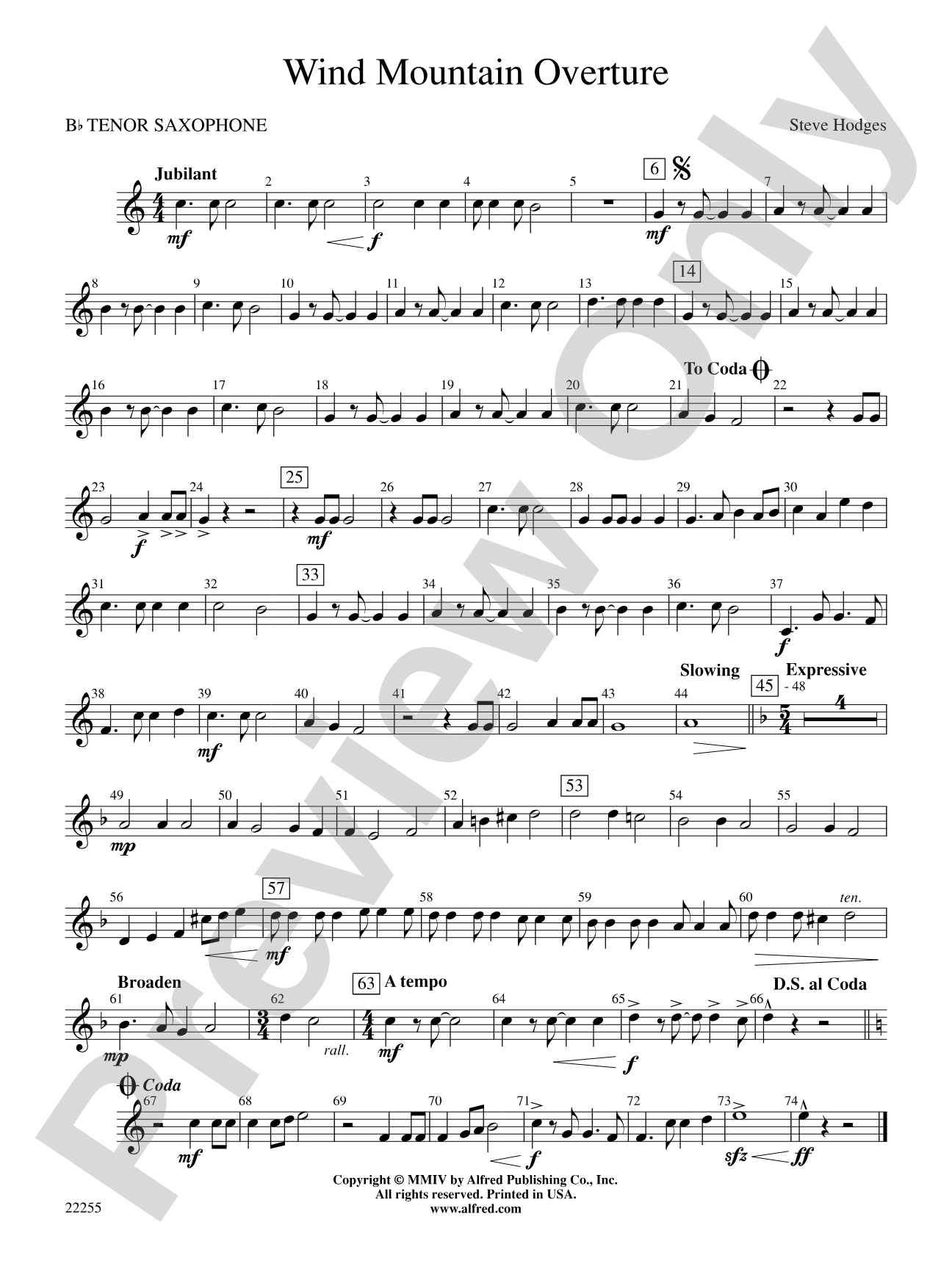 Wind Mountain Overture: B-flat Tenor Saxophone