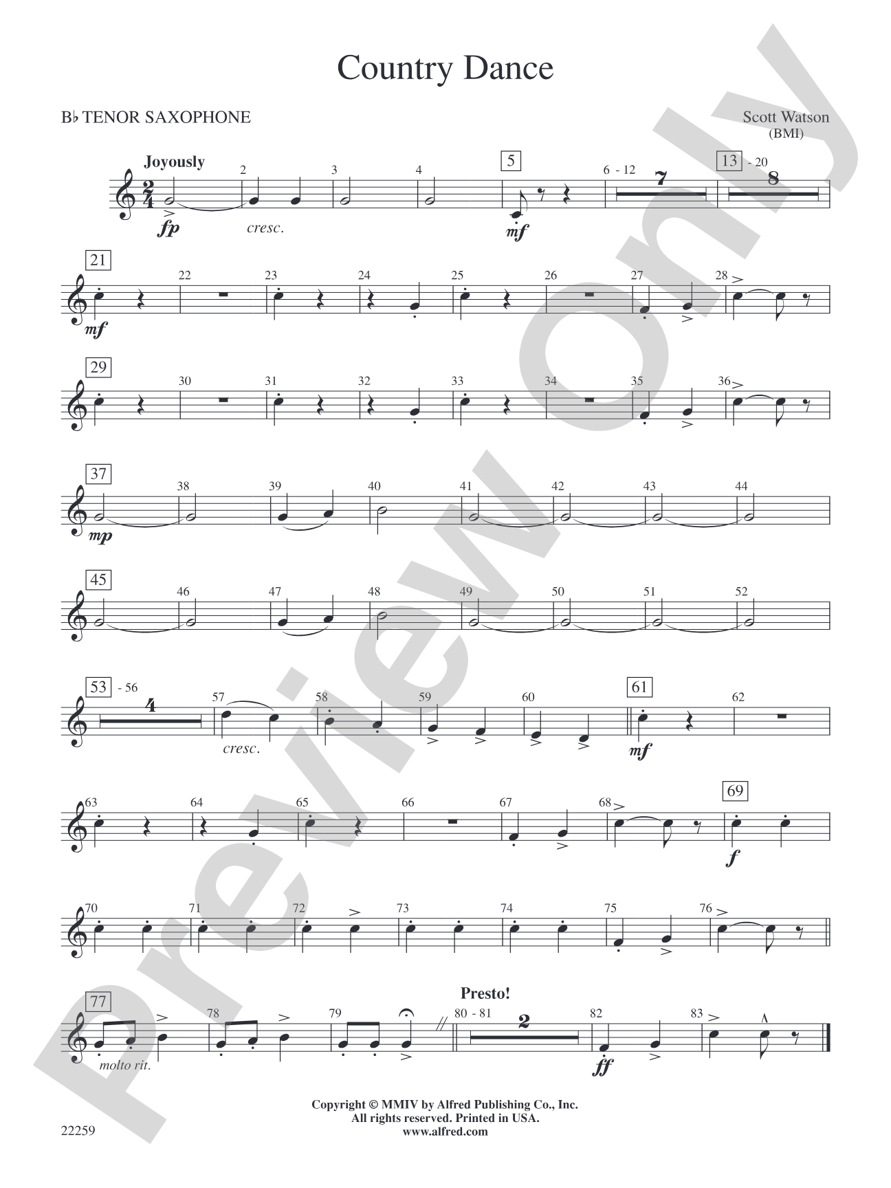 Country Dance: B-flat Tenor Saxophone