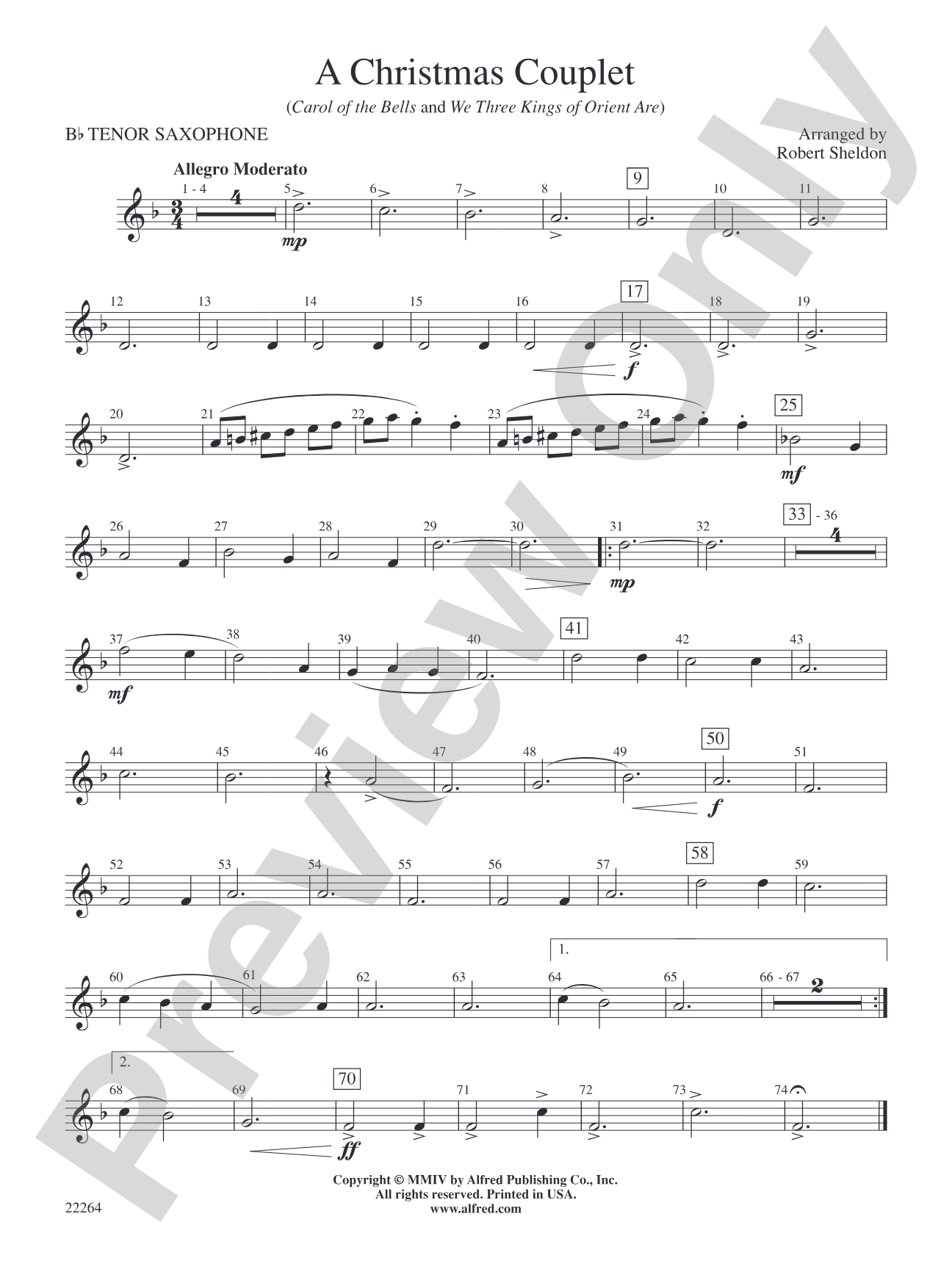 A Christmas Couplet: B-flat Tenor Saxophone