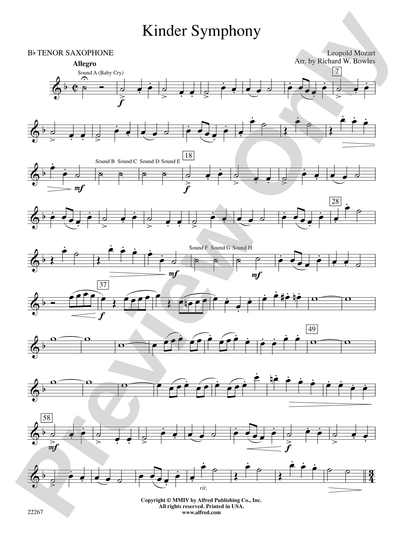 Kinder Symphony: B-flat Tenor Saxophone