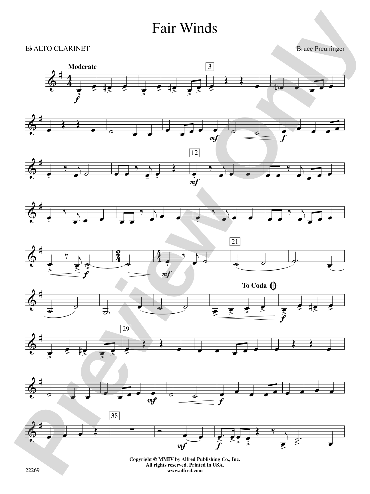 Fair Winds: E-flat Alto Clarinet