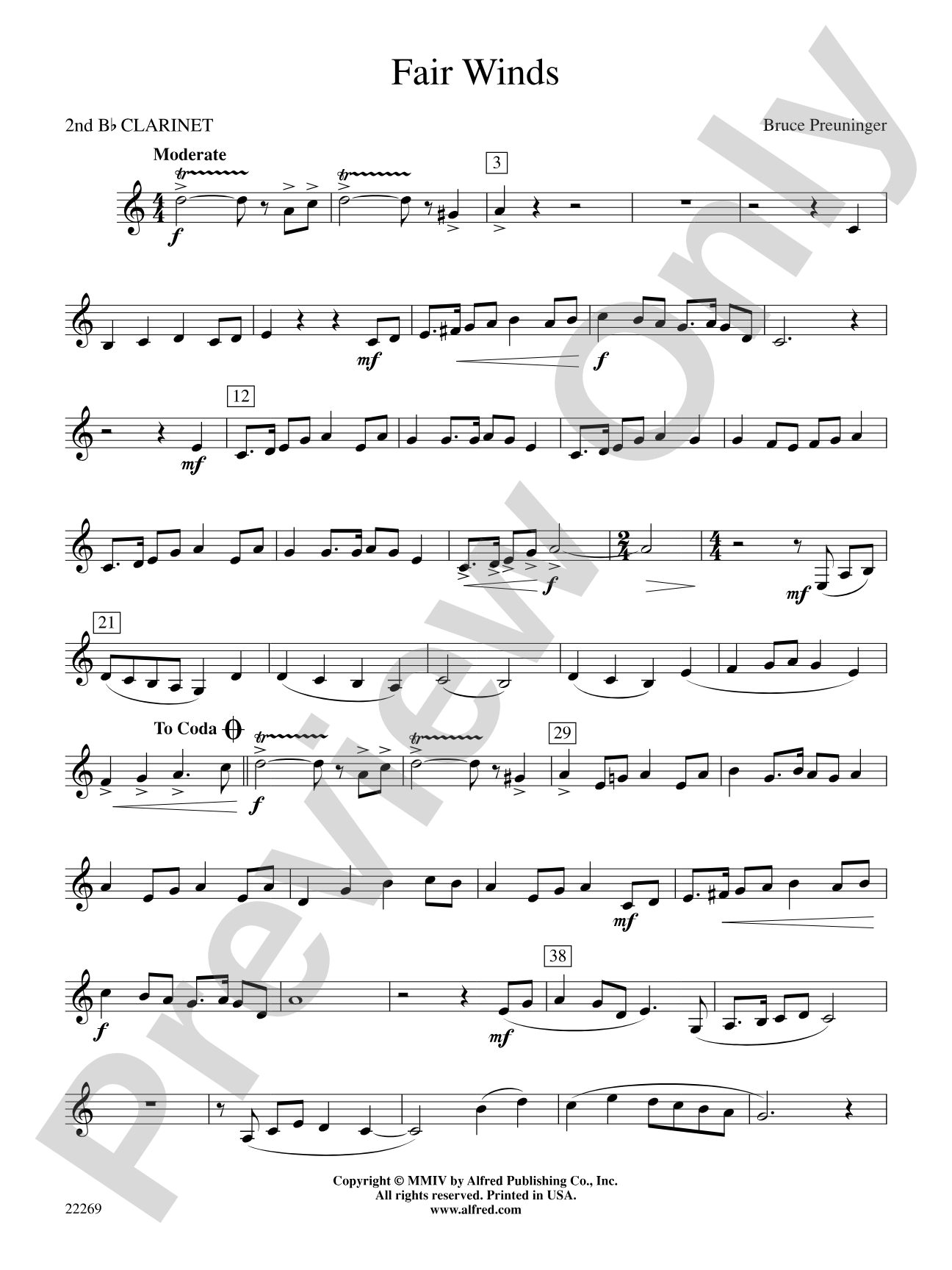 Fair Winds: 2nd B-flat Clarinet