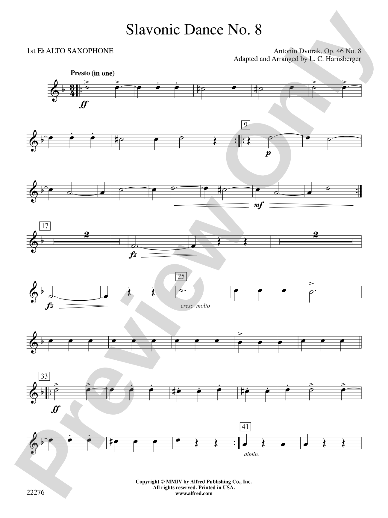 Slavonic Dance No. 8: E-flat Alto Saxophone