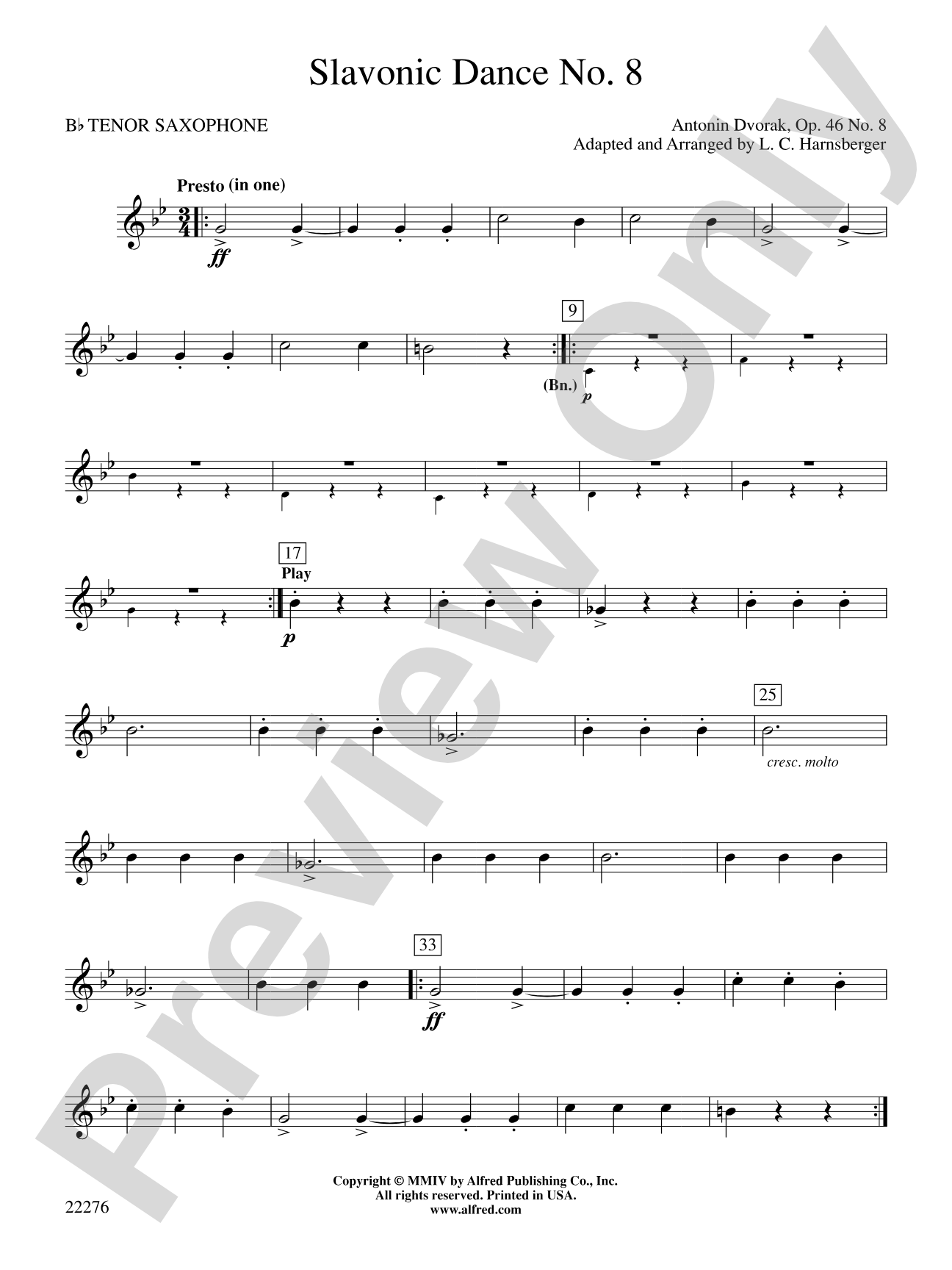 Slavonic Dance No. 8: B-flat Tenor Saxophone