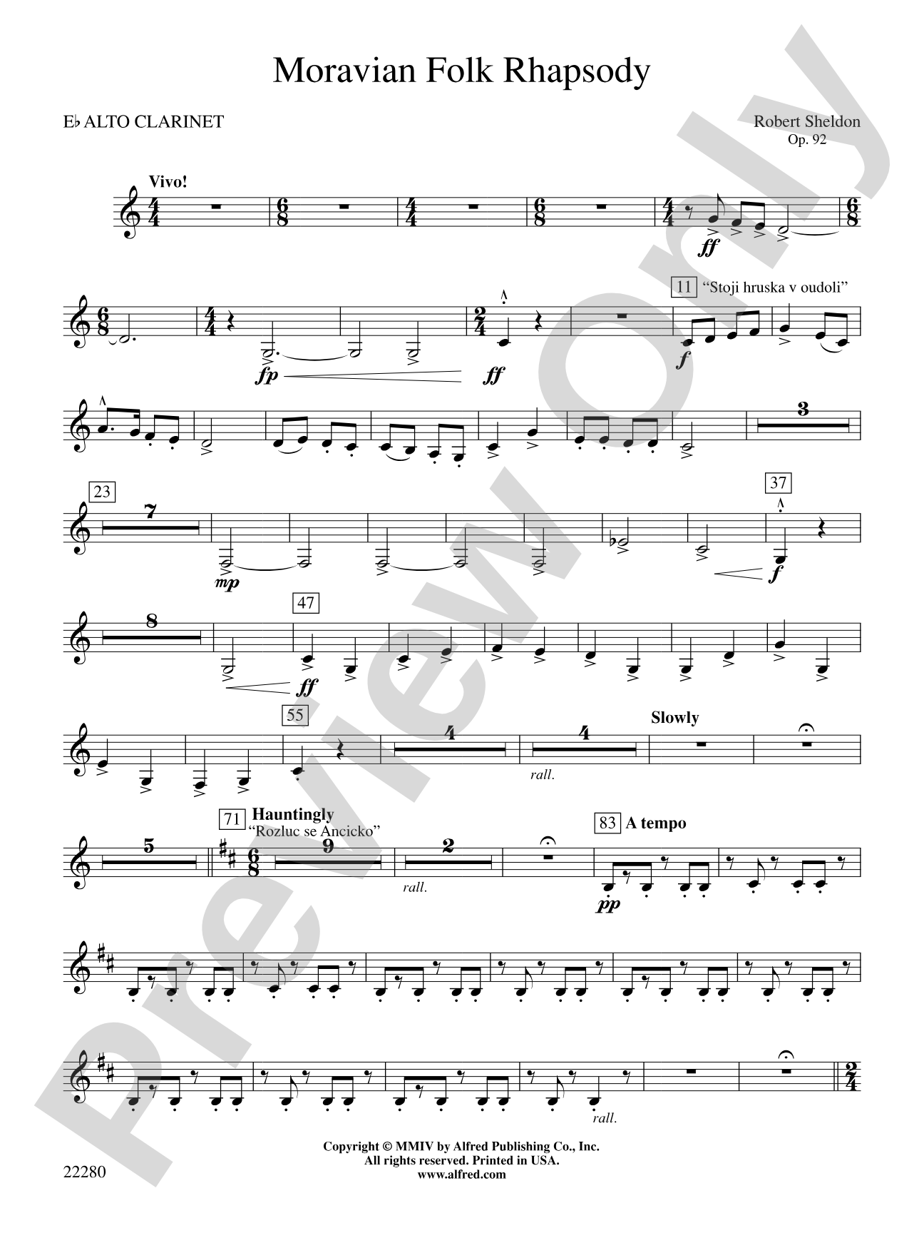 Moravian Folk Rhapsody: E-flat Alto Clarinet
