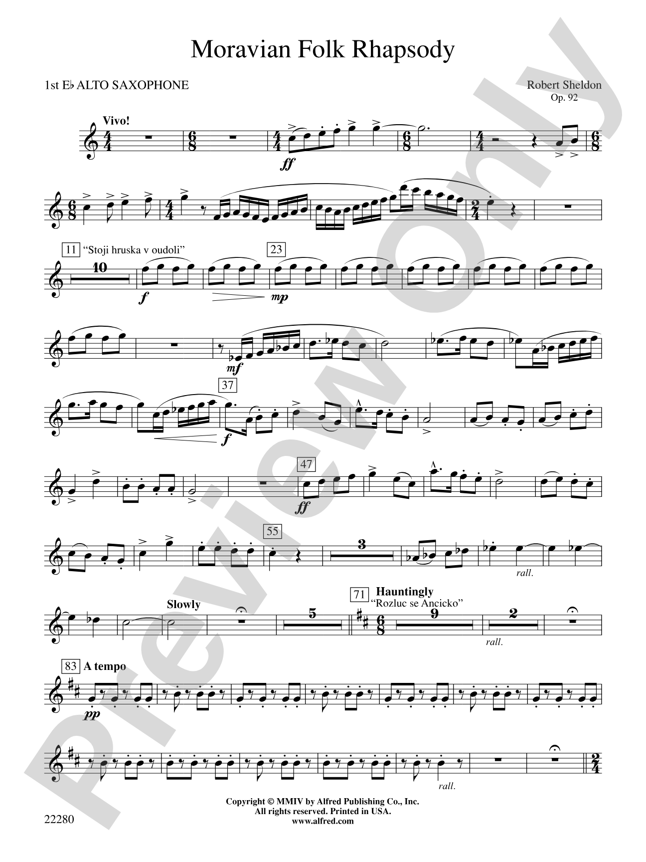 Moravian Folk Rhapsody: E-flat Alto Saxophone