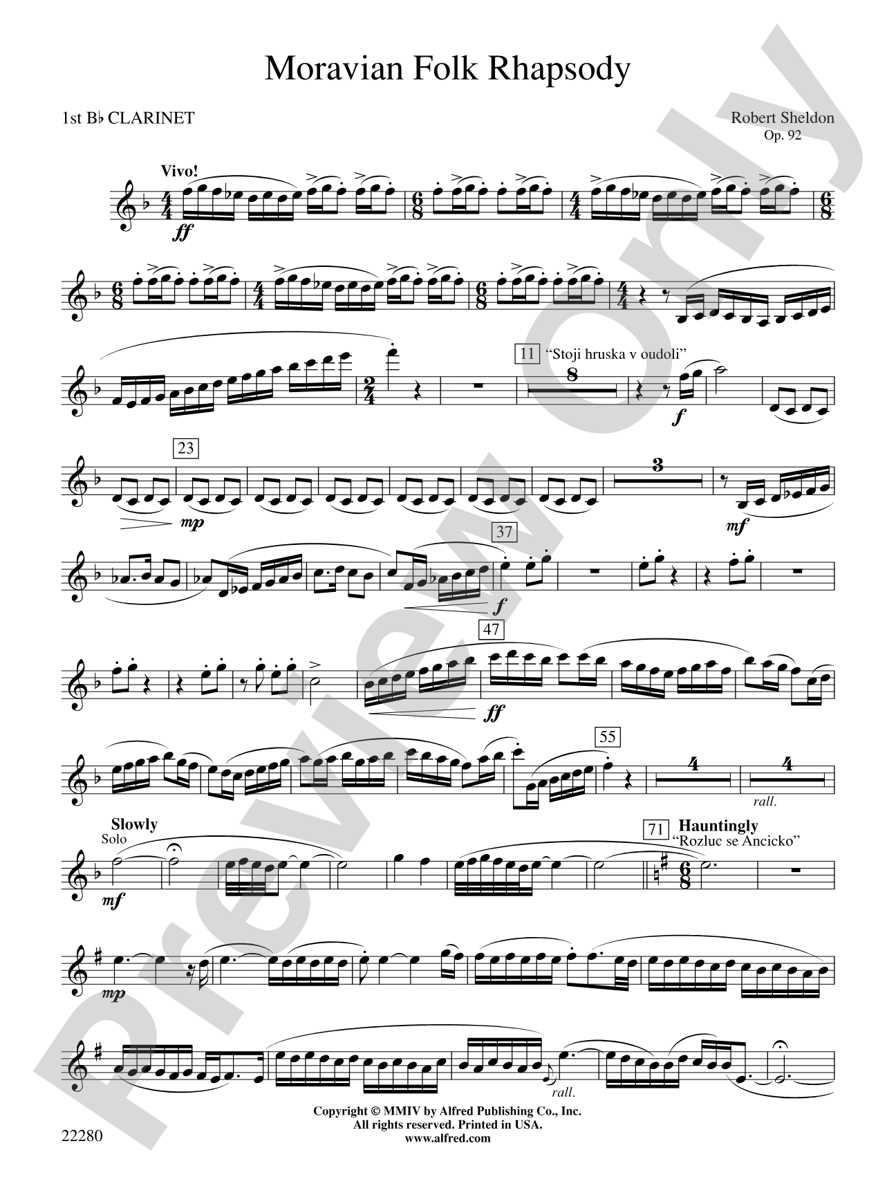 Moravian Folk Rhapsody: 1st B-flat Clarinet