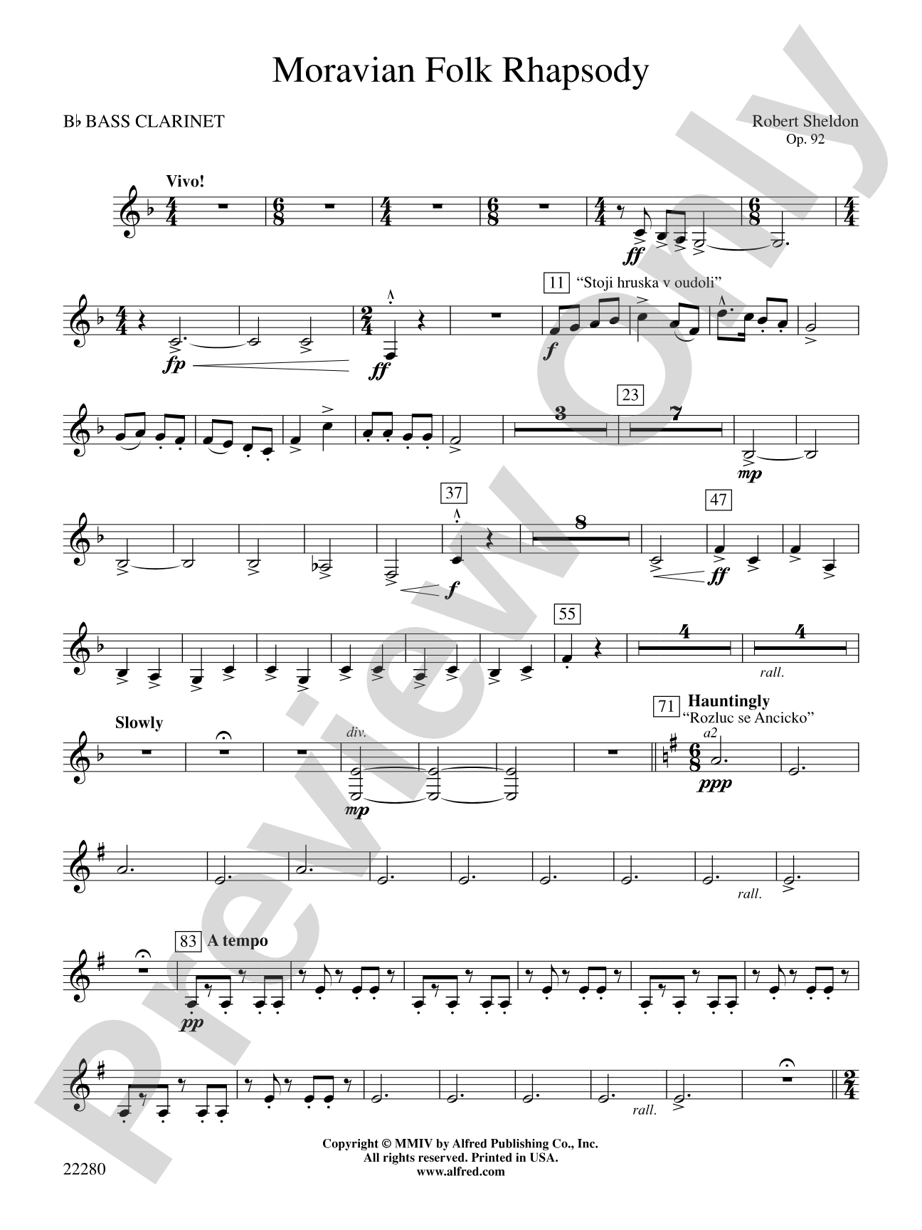 Moravian Folk Rhapsody: B-flat Bass Clarinet