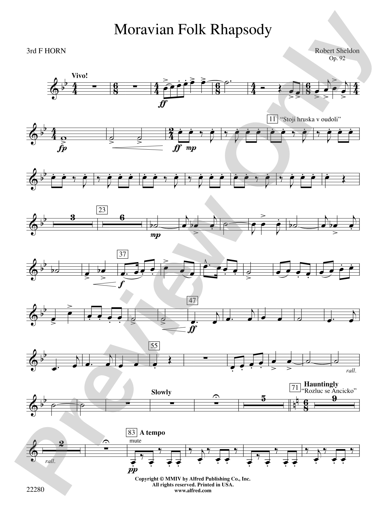 Moravian Folk Rhapsody: 3rd F Horn