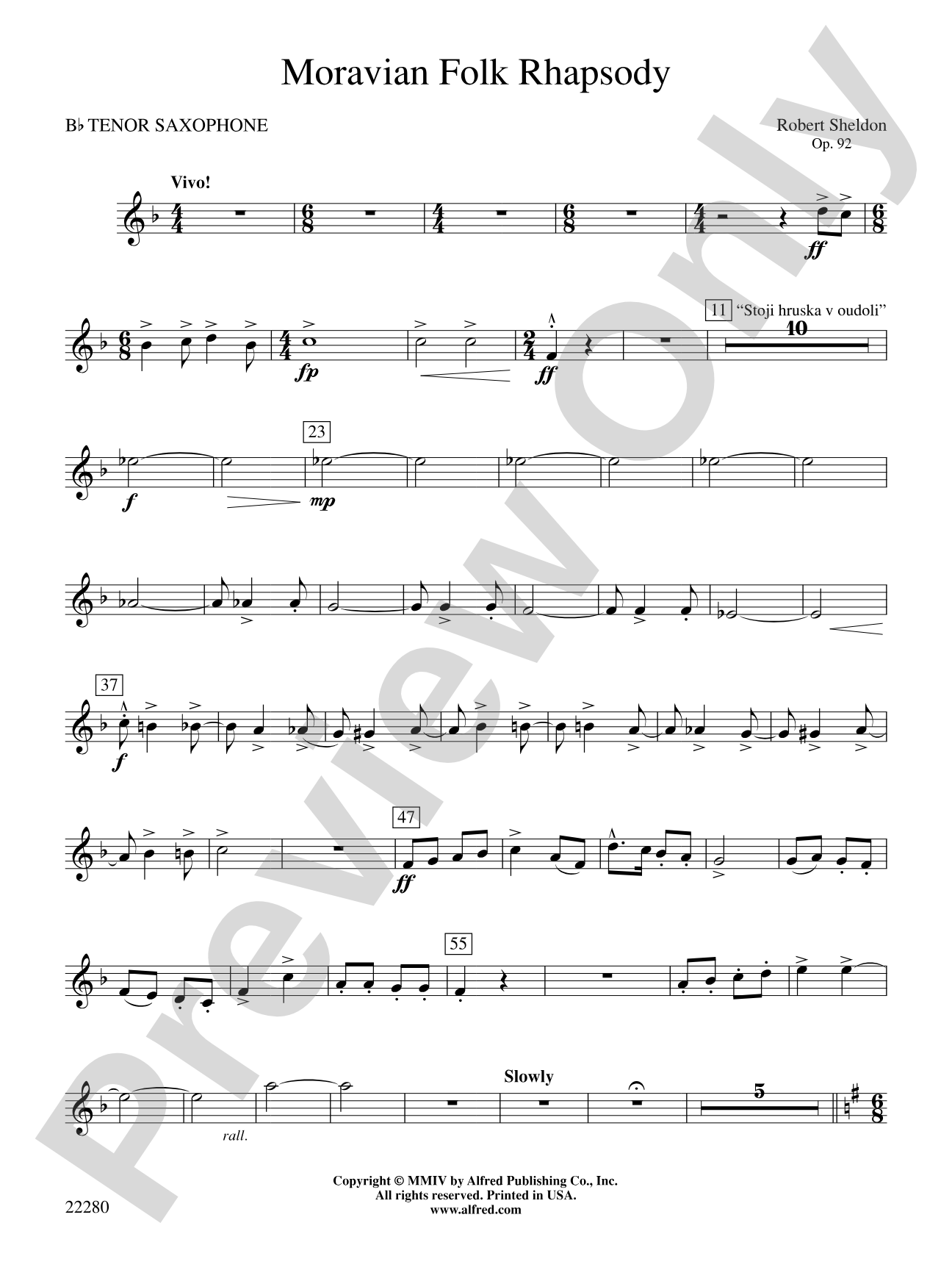 Moravian Folk Rhapsody: B-flat Tenor Saxophone