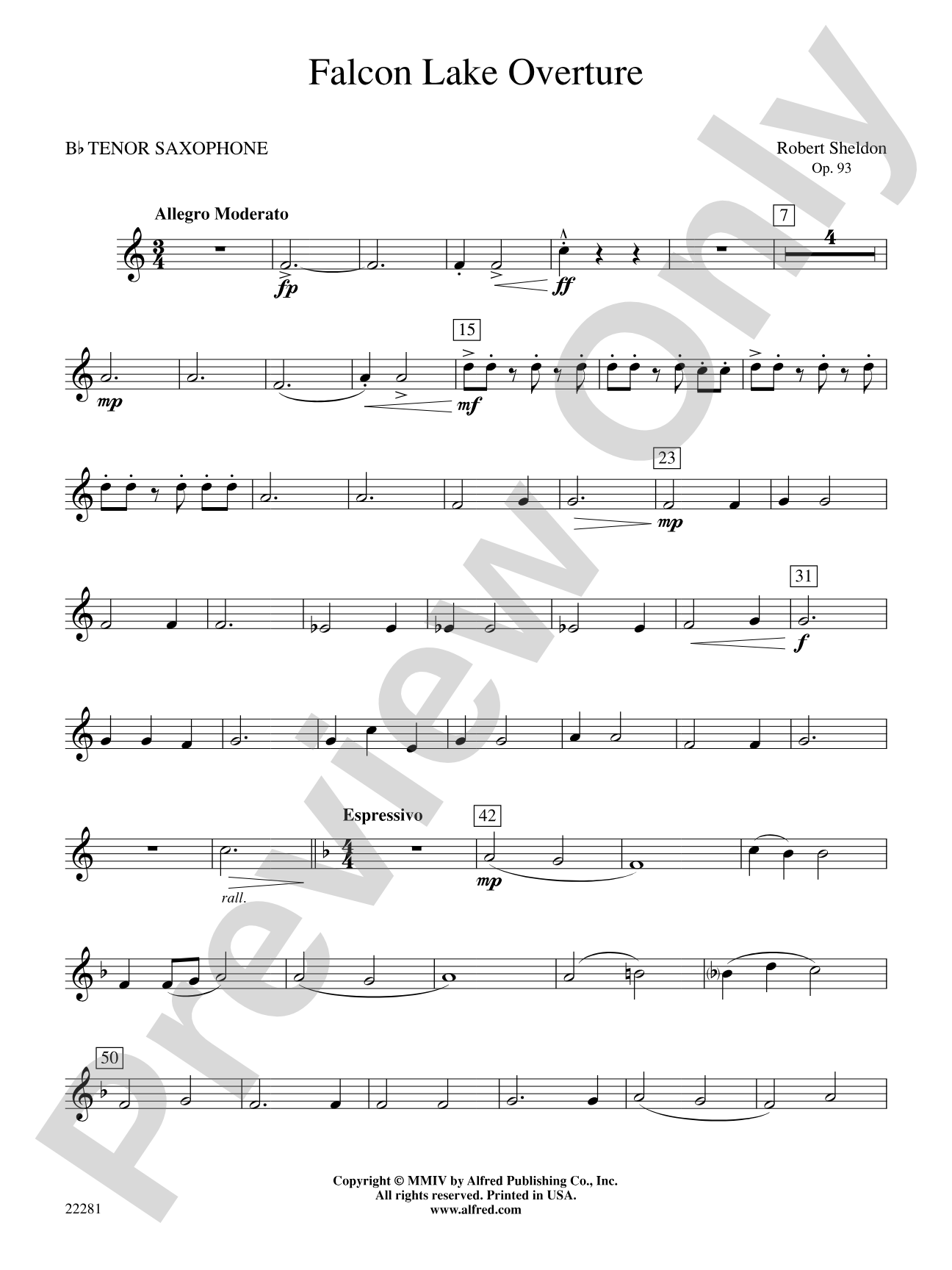 Falcon Lake Overture: B-flat Tenor Saxophone
