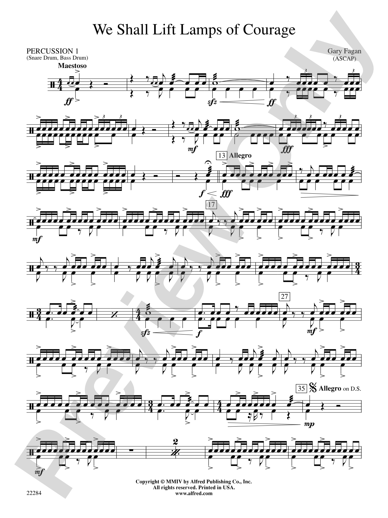 We Shall Lift Lamps of Courage: 1st Percussion