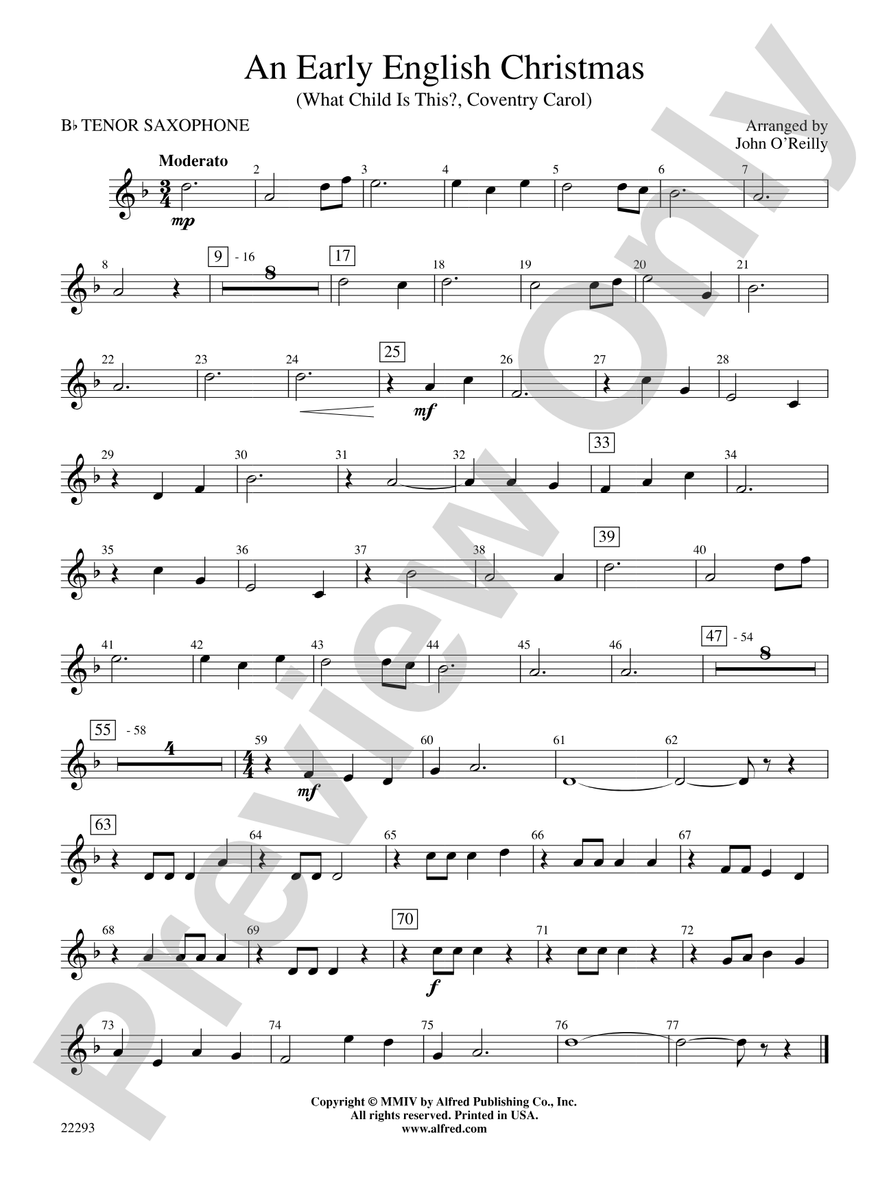 Early English Christmas: B-flat Tenor Saxophone