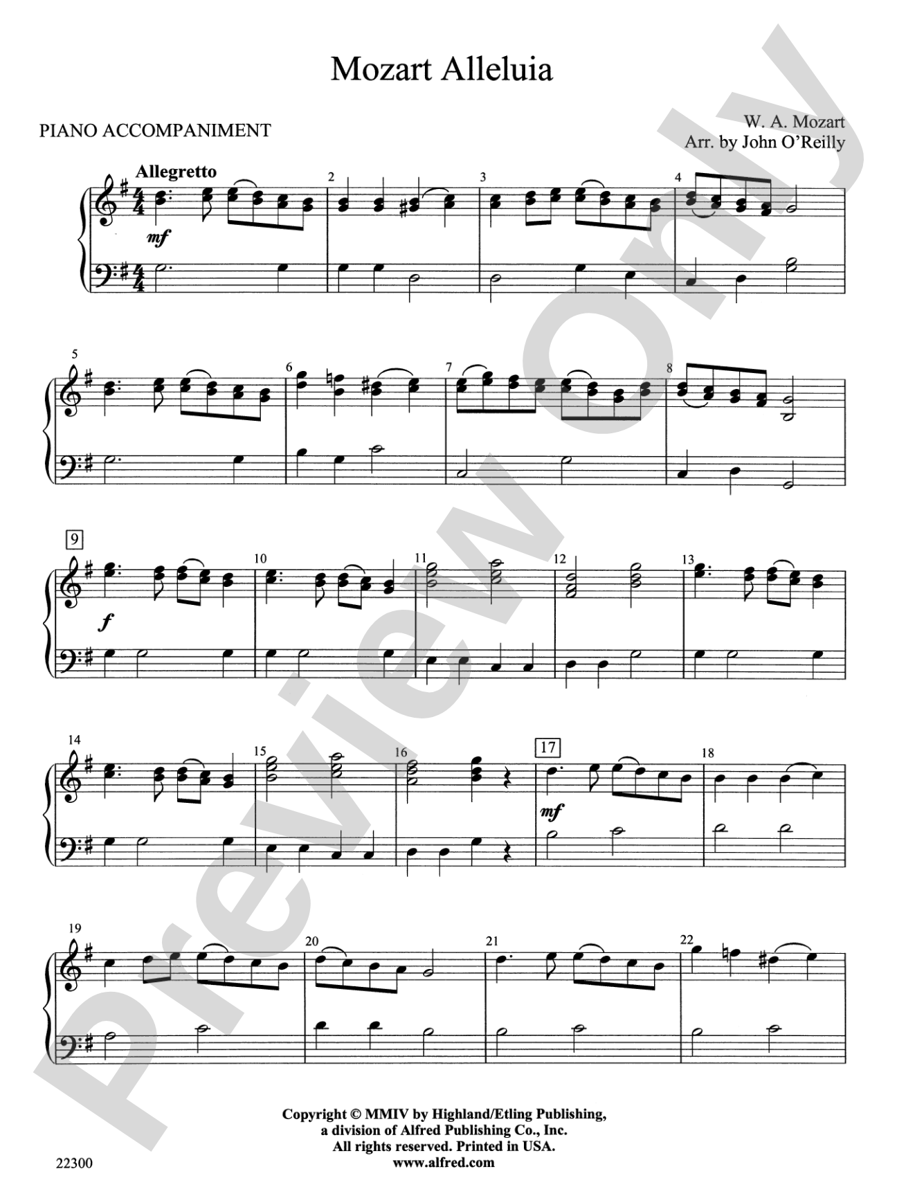 Mozart Alleluia: Piano Accompaniment