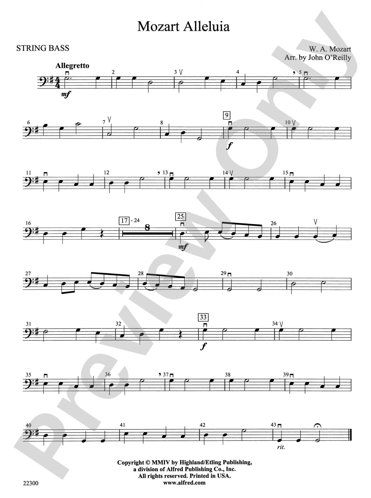 Mozart Alleluia: String Bass