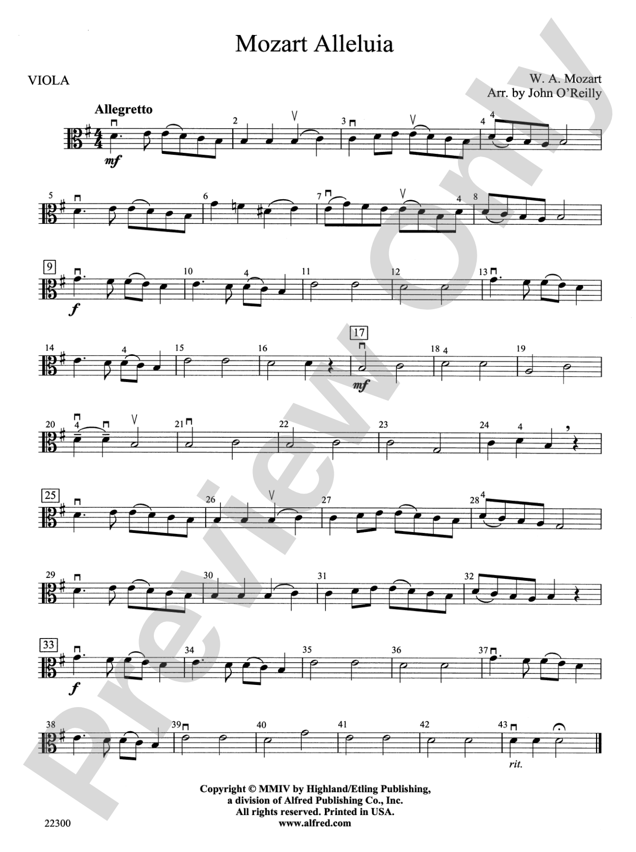 Mozart Alleluia: Viola