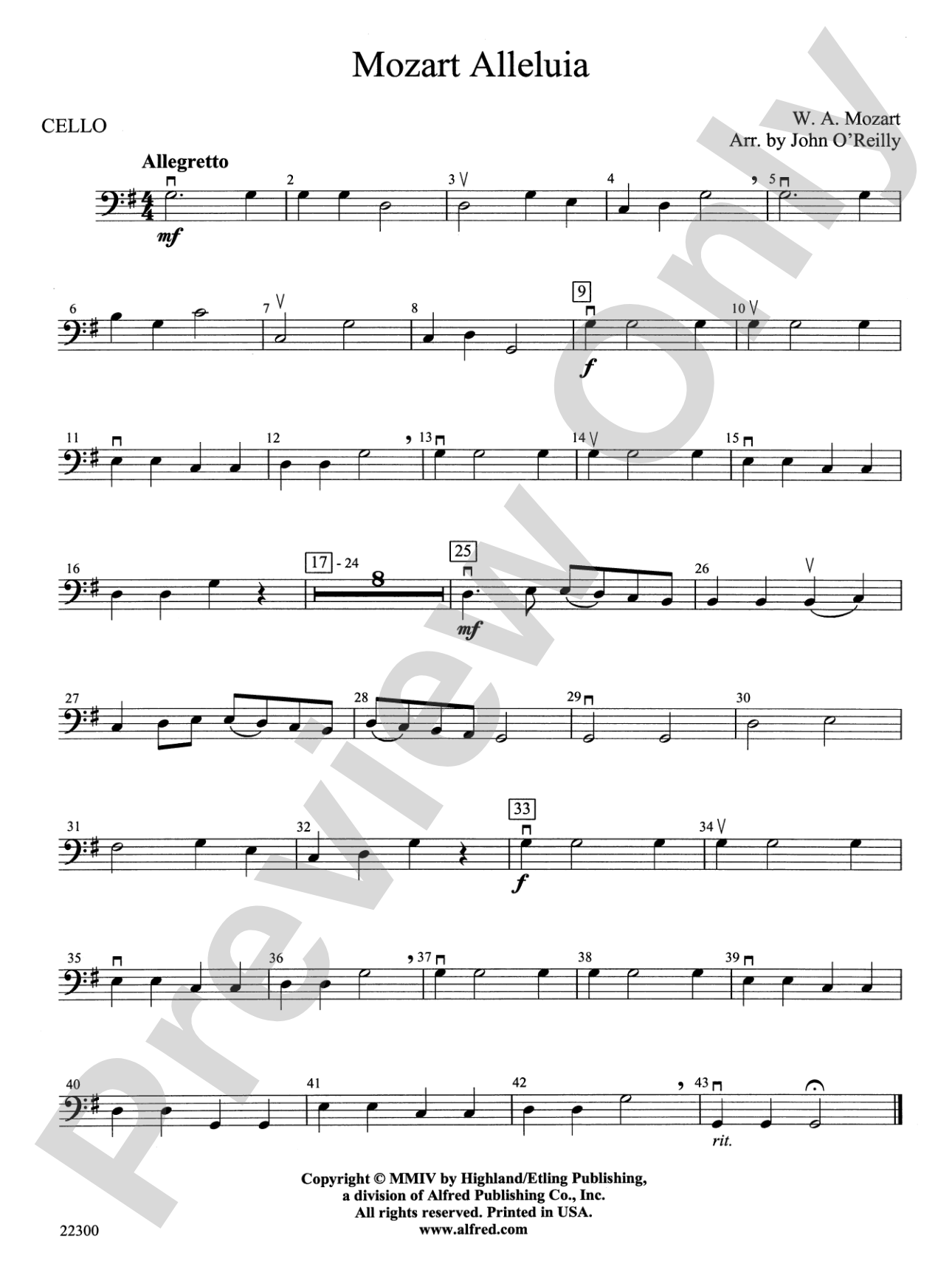 Mozart Alleluia: Cello