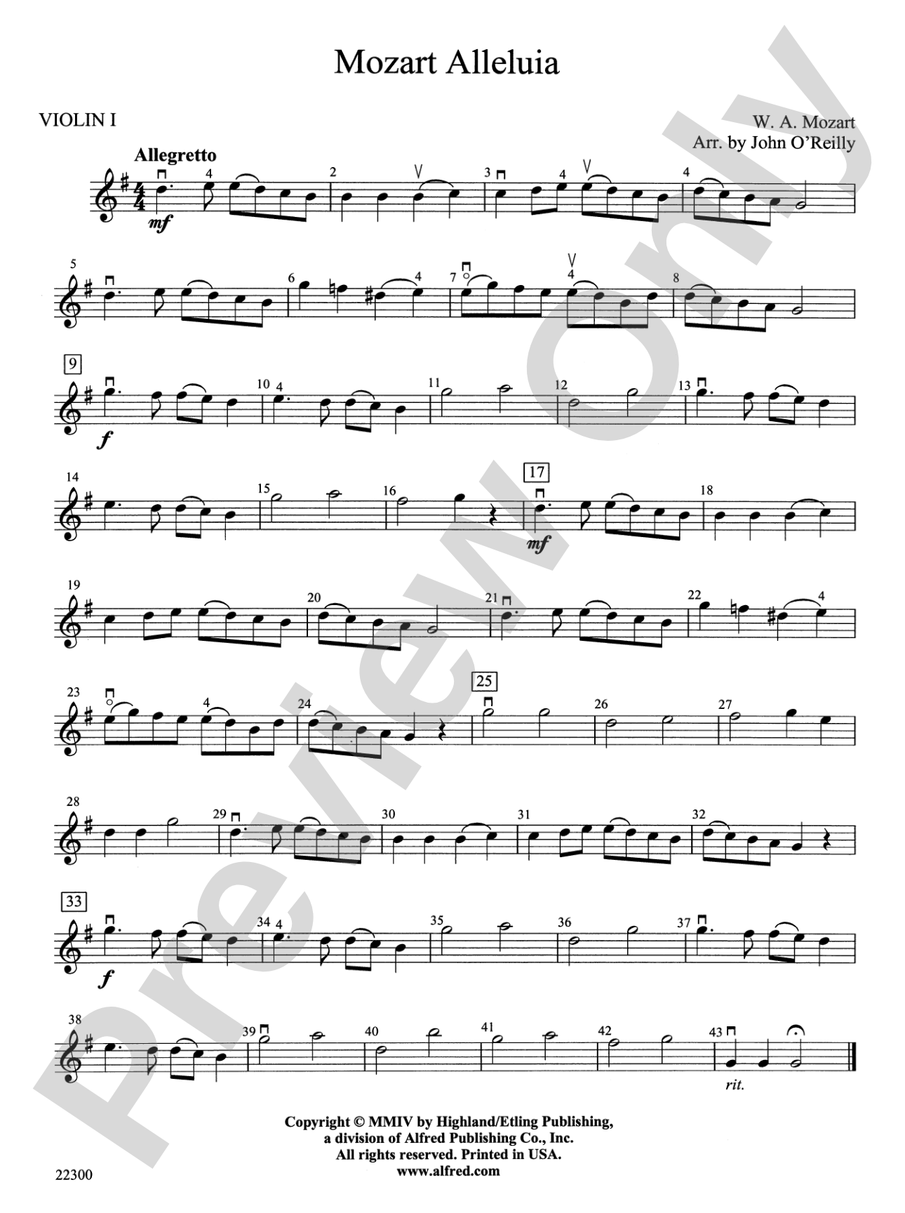 Mozart Alleluia: 1st Violin