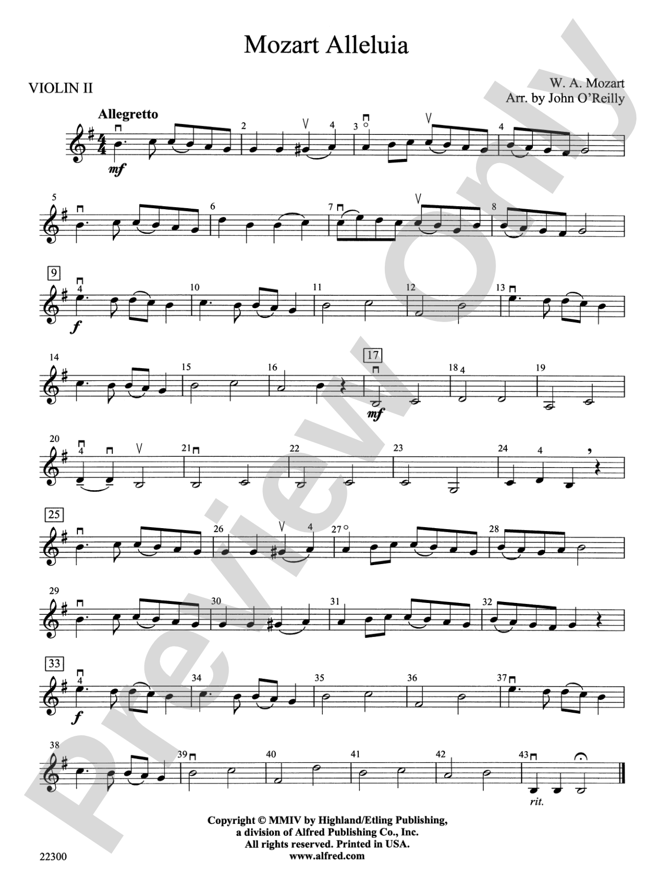 Mozart Alleluia: 2nd Violin